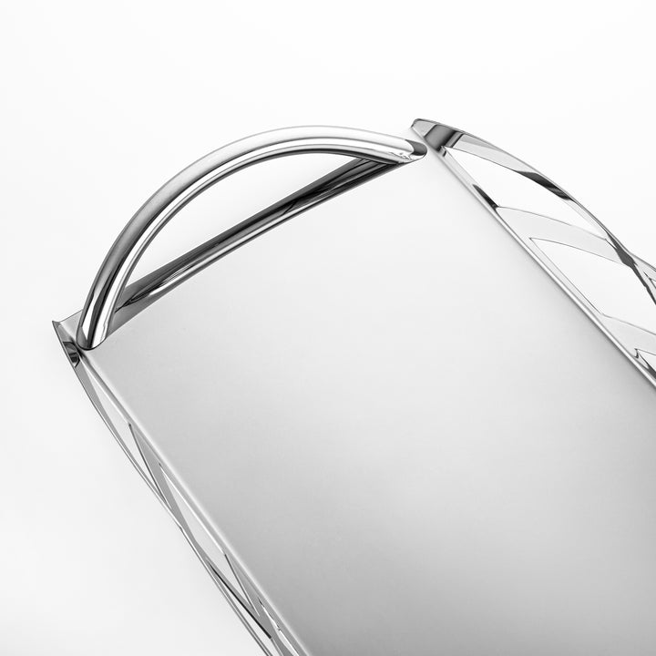 Almarjan Silver Mirror Finish Rectangle Serving Tray - 40CM, Made in Italy