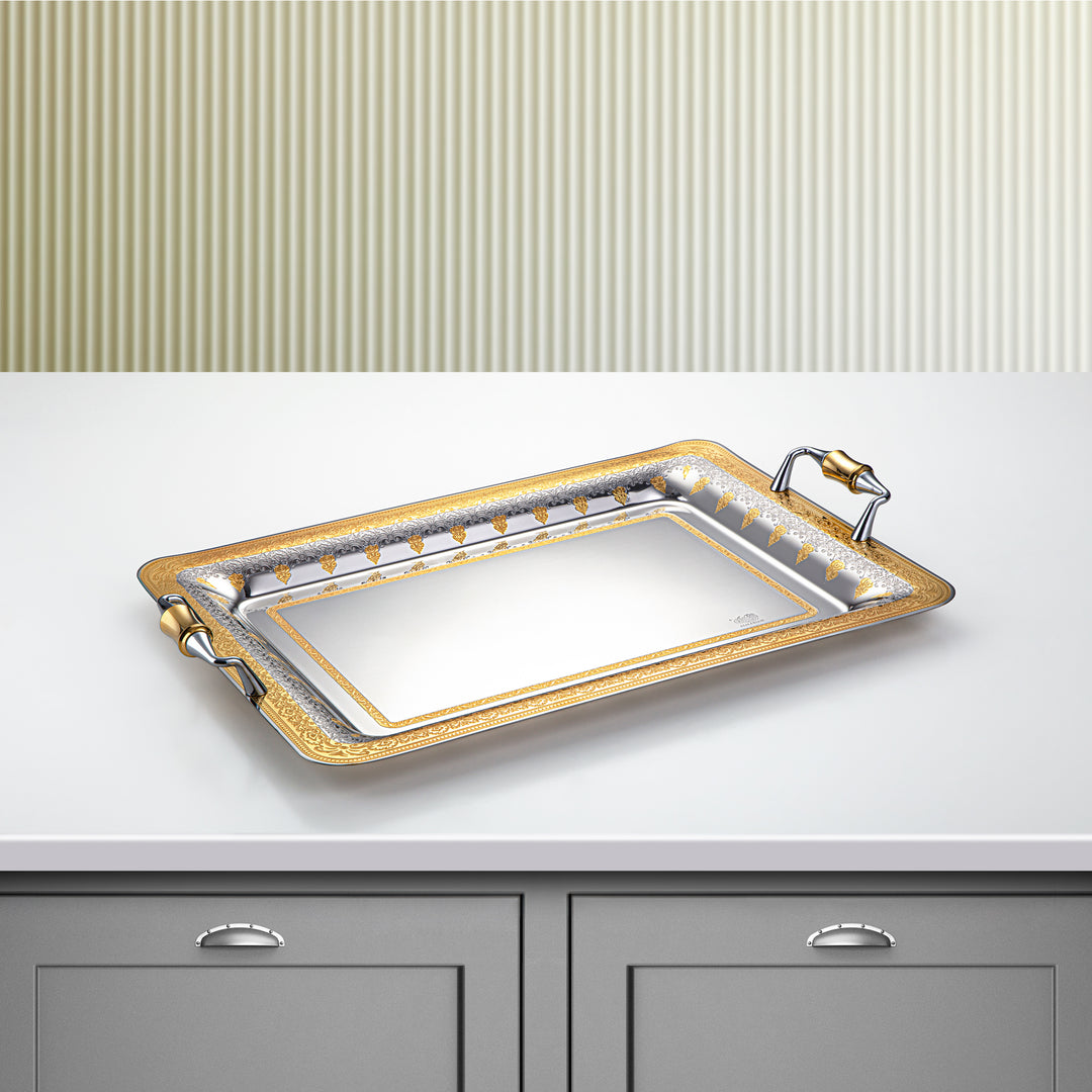 Almarjan 45 CM Teresa Collection Stainless Steel Serving Tray Silver & Gold - STS2051217