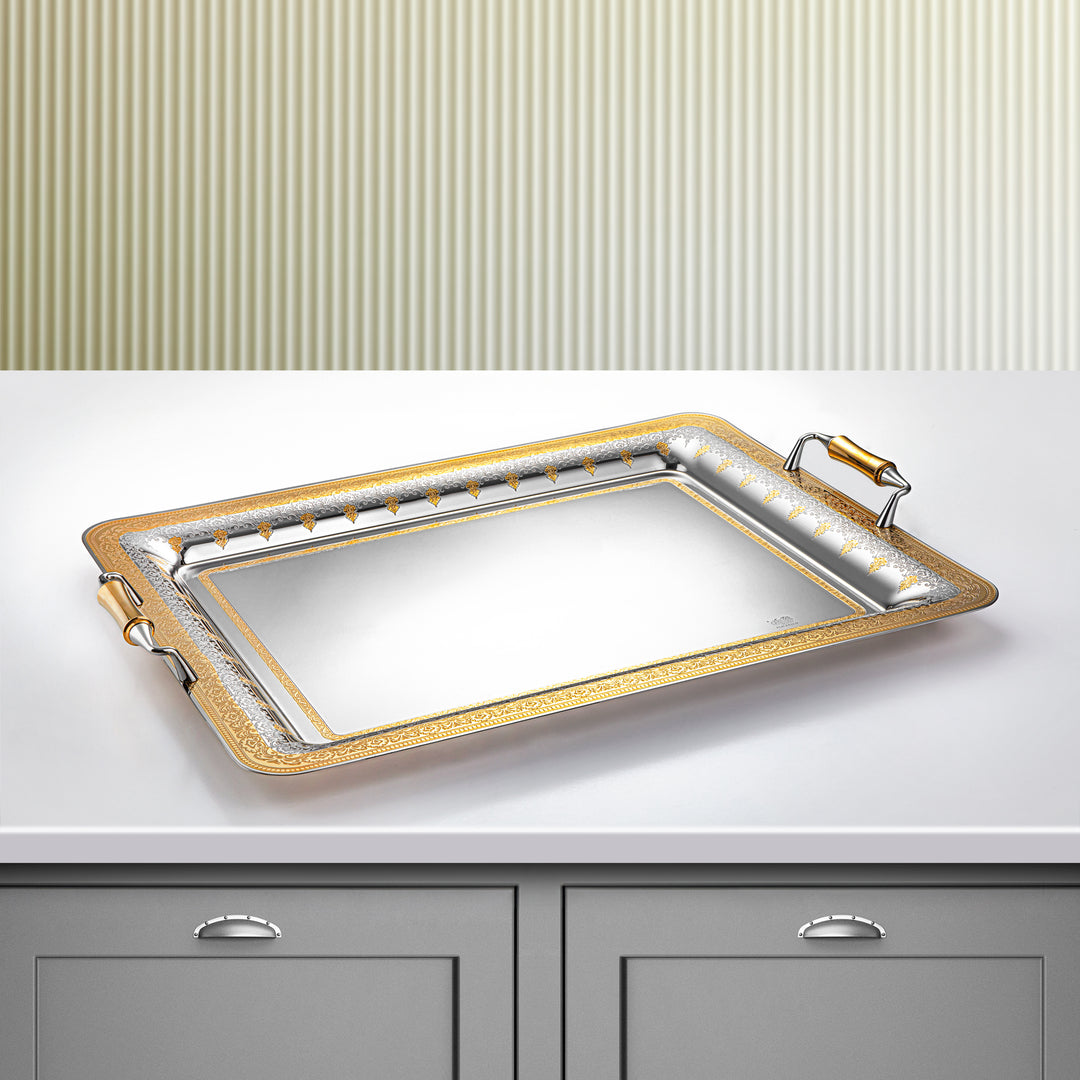 Almarjan 57 CM Teresa Collection Stainless Steel Serving Tray Silver & Gold - STS2051219