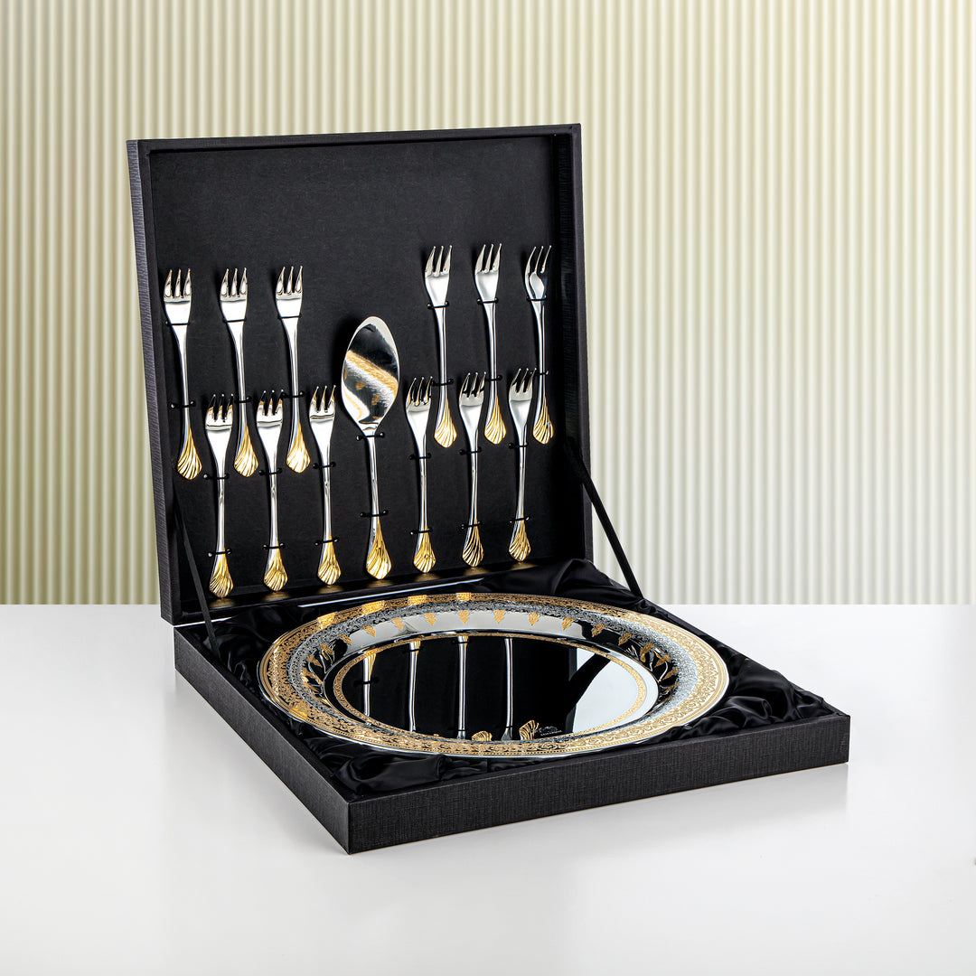 Almarjan 14 Pcs Teresa Collection Stainless Steel Cake Set Silver & Gold - STS2051225