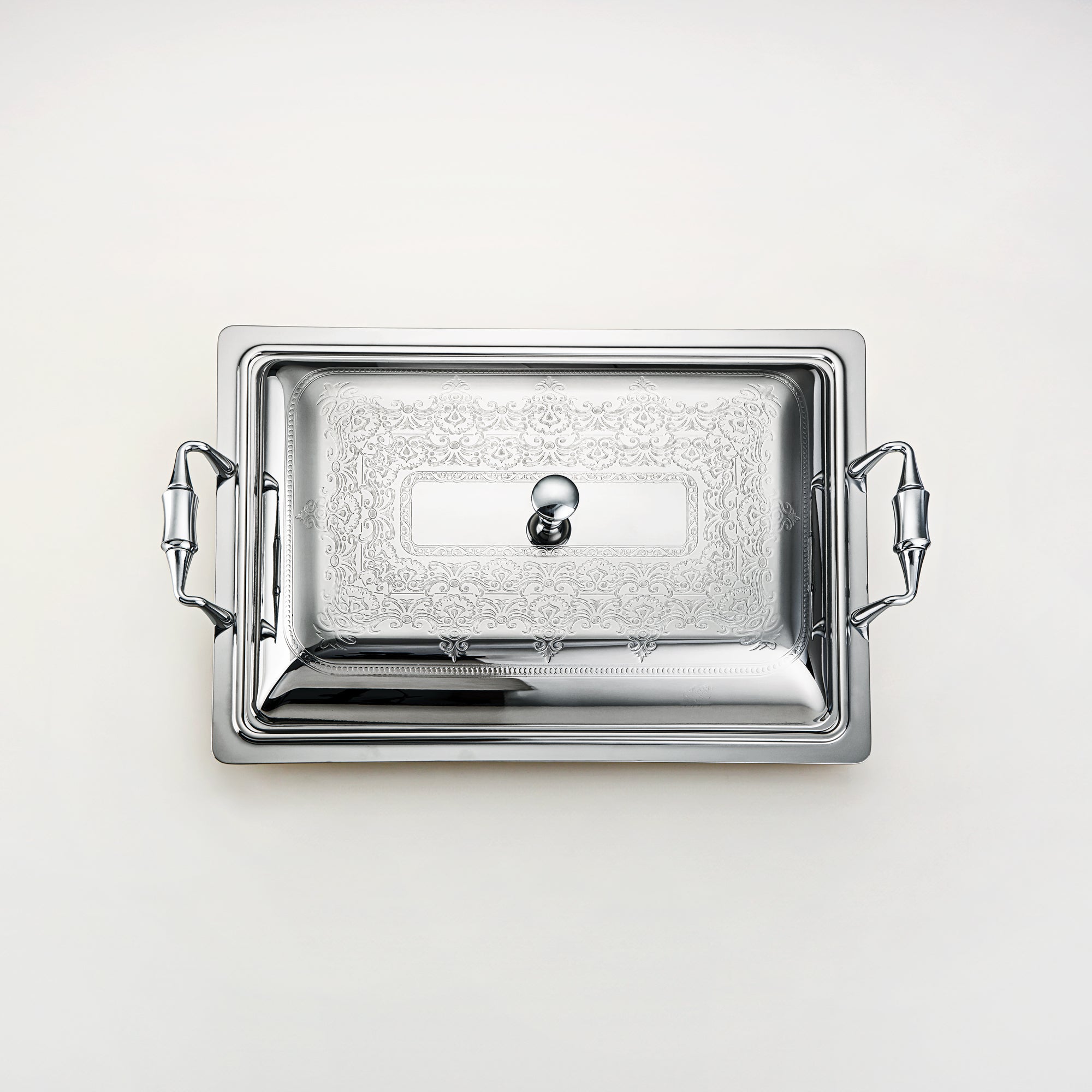 Almarjan 40 CM Teresa Collection Stainless Steel Rectangle Serving Tray With Cover Silver - STS2051230