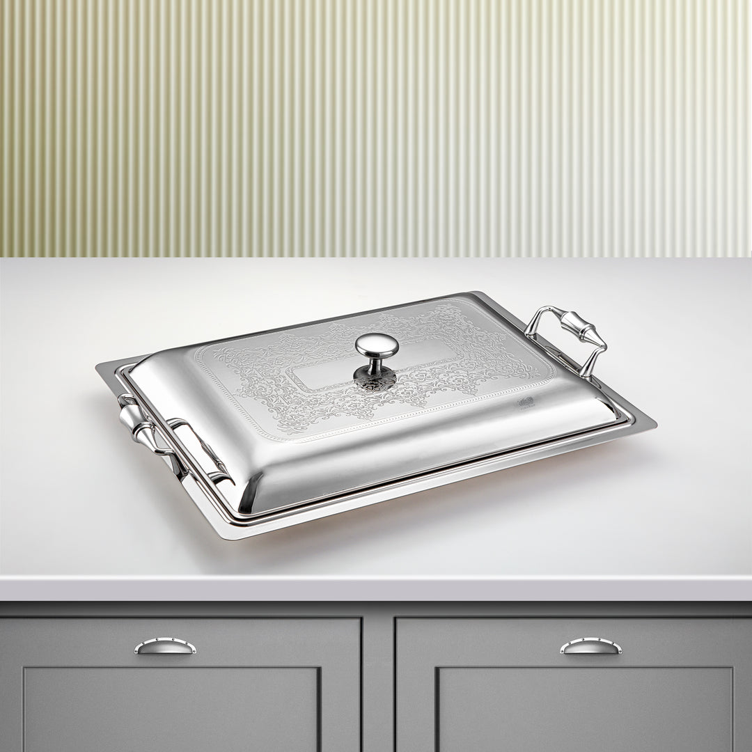 Almarjan 45 CM Teresa Collection Stainless Steel Rectangle Serving Tray With Cover Silver - STS2051231
