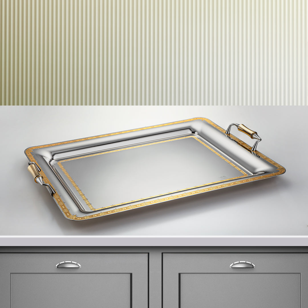 Almarjan 57 CM Crystal Collection Stainless Steel Serving Tray Silver & Gold - STS2051239