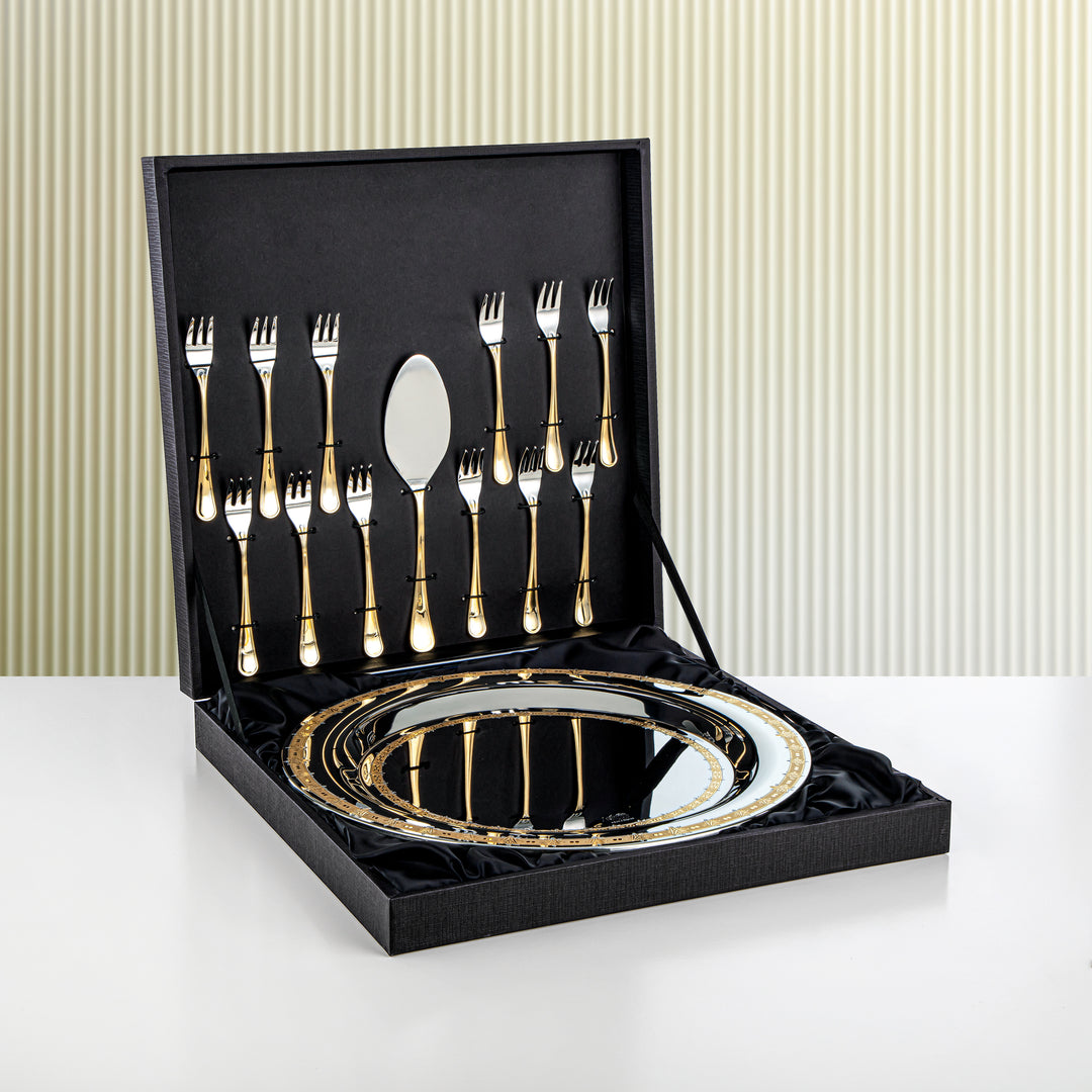 Almarjan 14 Pcs Crystal Collection Stainless Steel Cake Set Silver & Gold - STS2051245