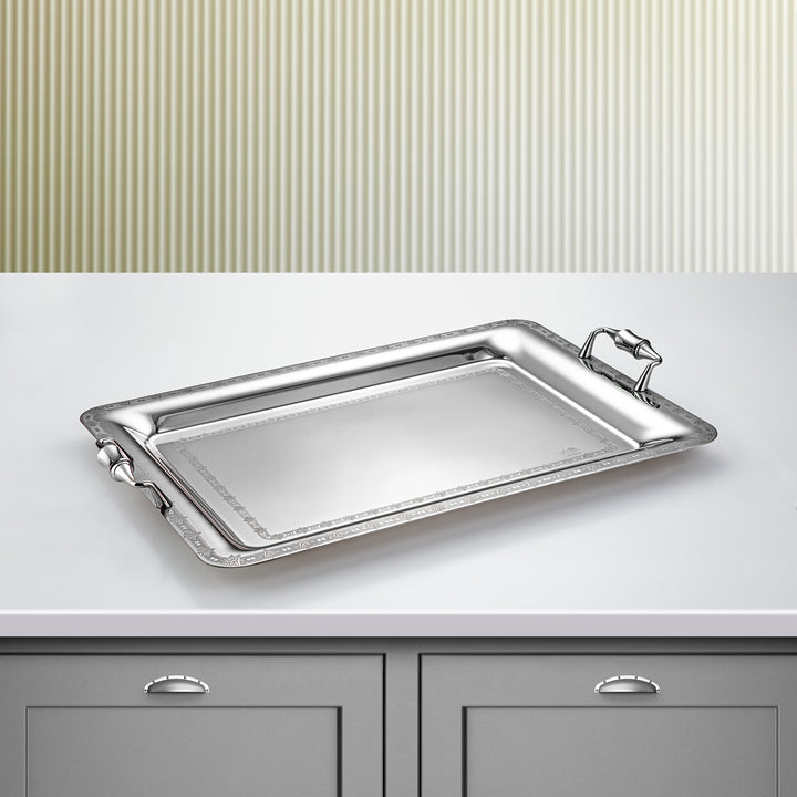 Almarjan 50 CM Crystal Collection Stainless Steel Serving Tray Silver - STS2051248