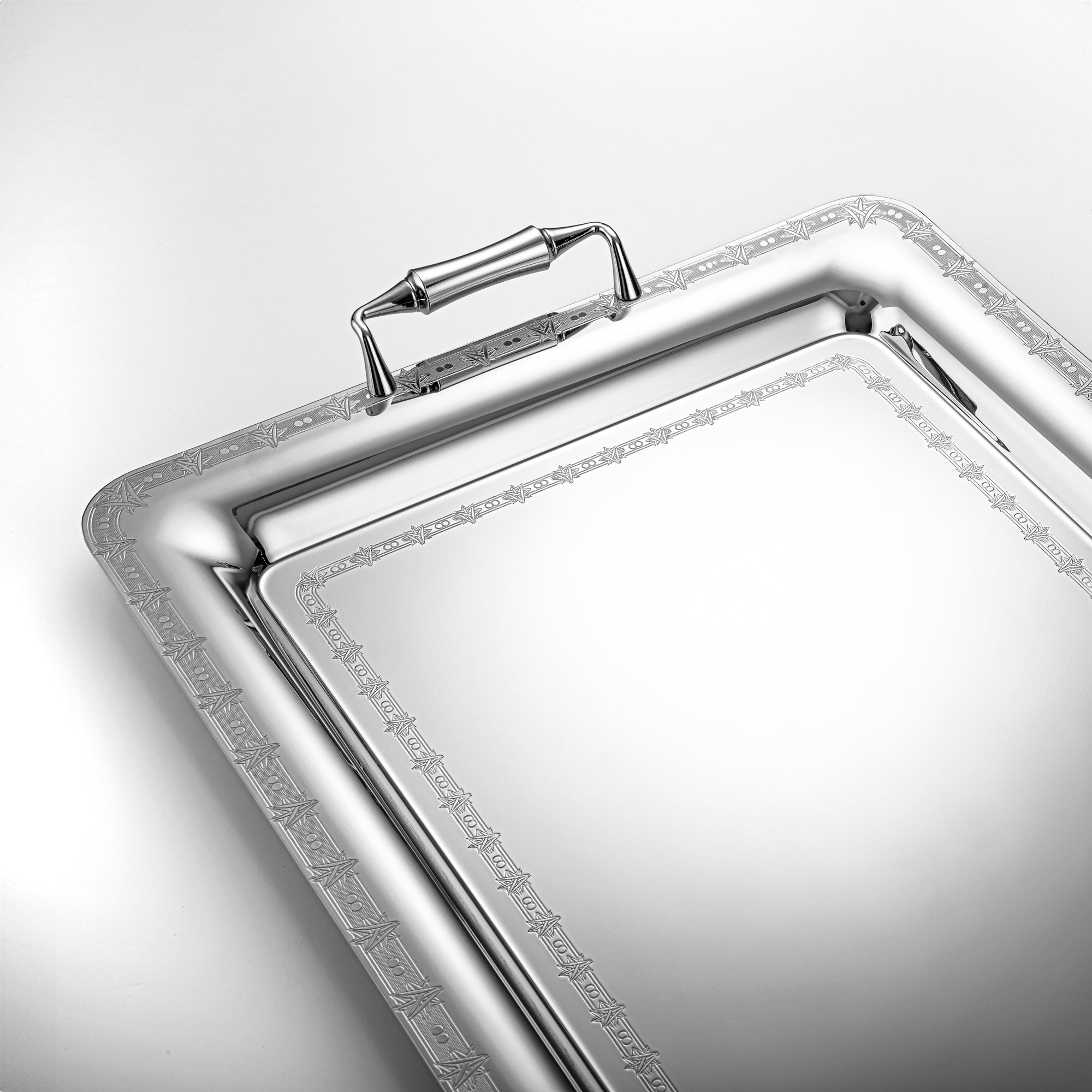 Almarjan 57 CM Crystal Collection Stainless Steel Serving Tray Silver - STS2051249