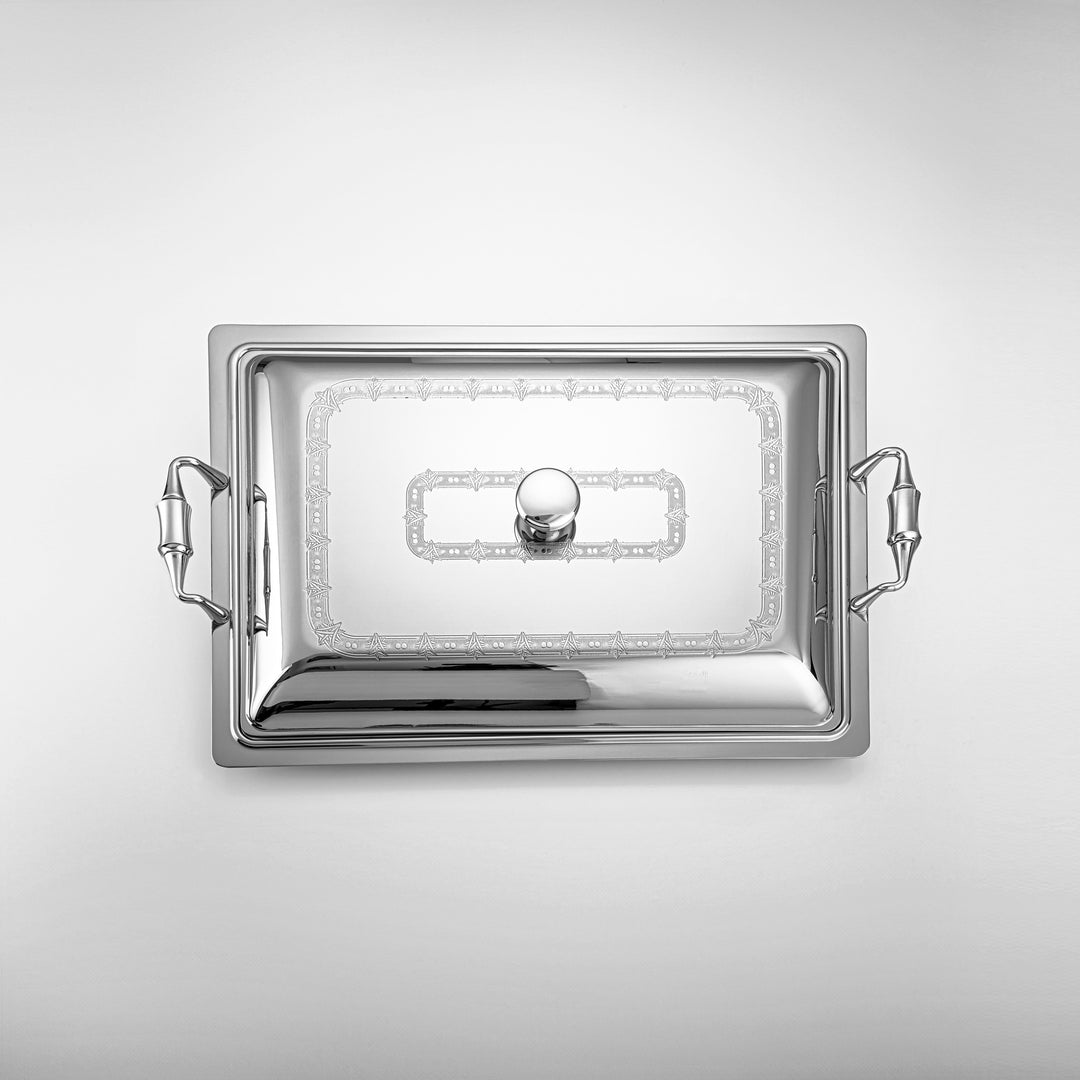 Almarjan 45 CM Crystal Collection Stainless Steel Rectangle Serving Tray With Cover Silver - STS2051251