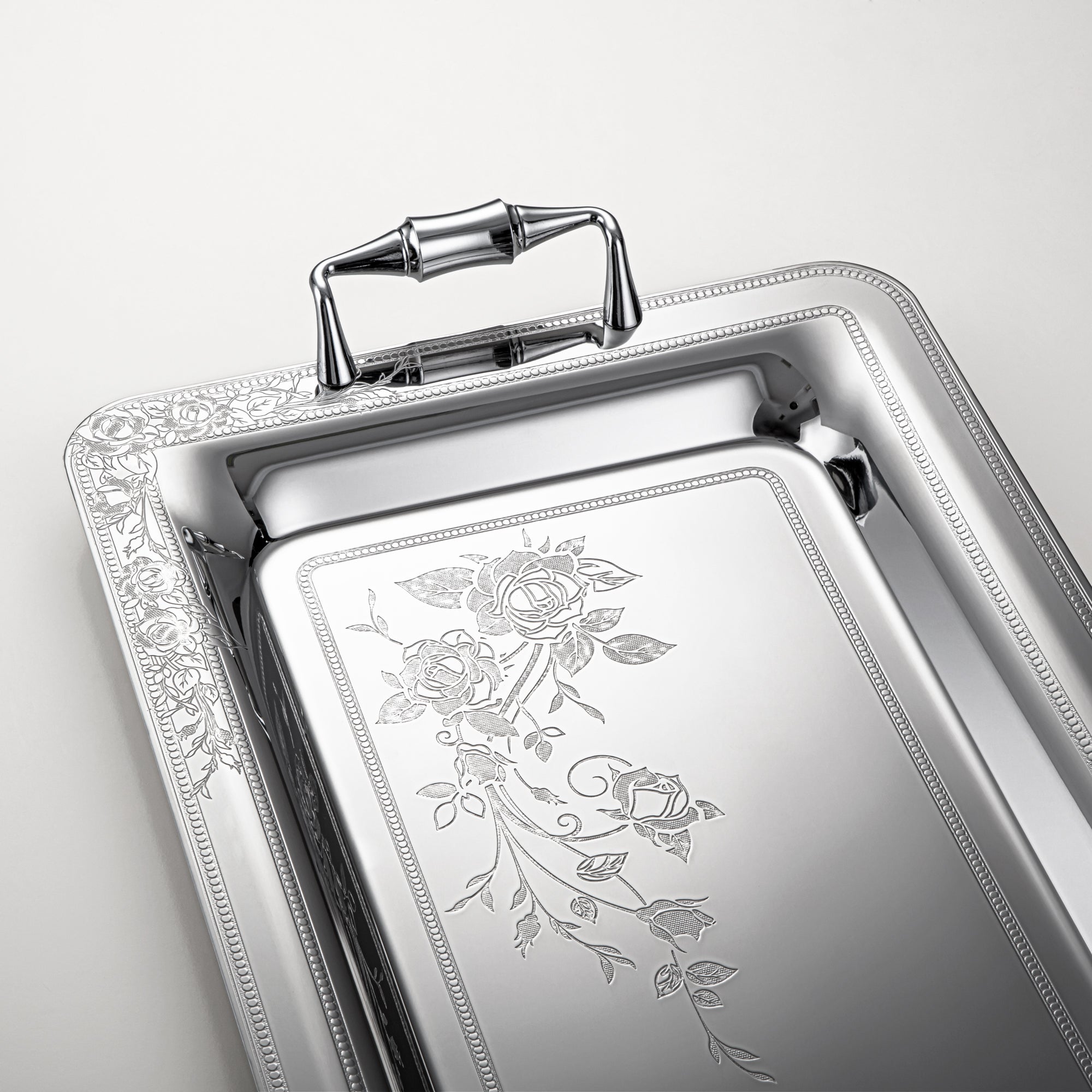 Almarjan 40 CM Lea Collection Stainless Steel Serving Tray Silver - STS2051266