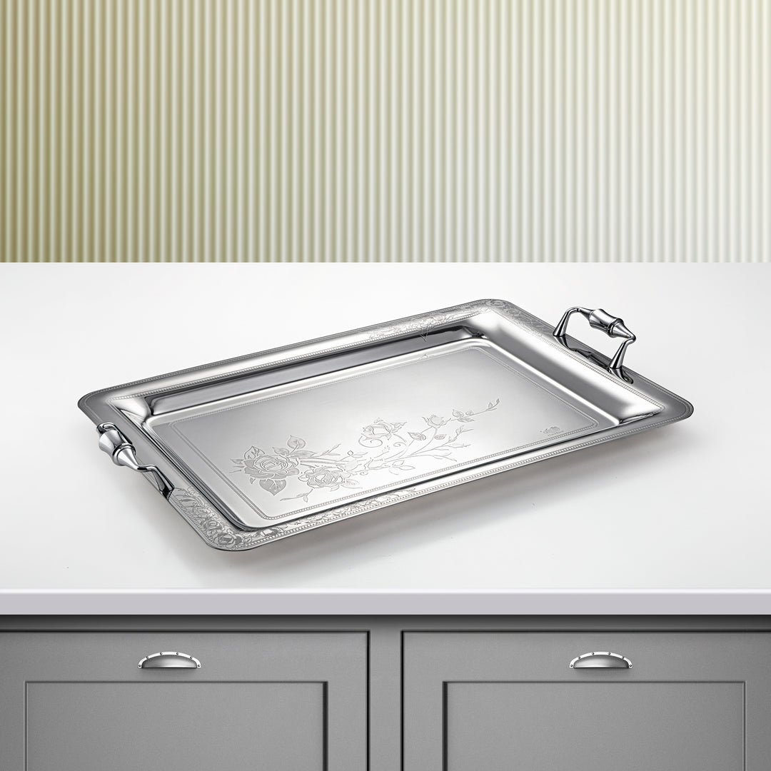 Almarjan 50 CM Lea Collection Stainless Steel Serving Tray Silver - STS2051268