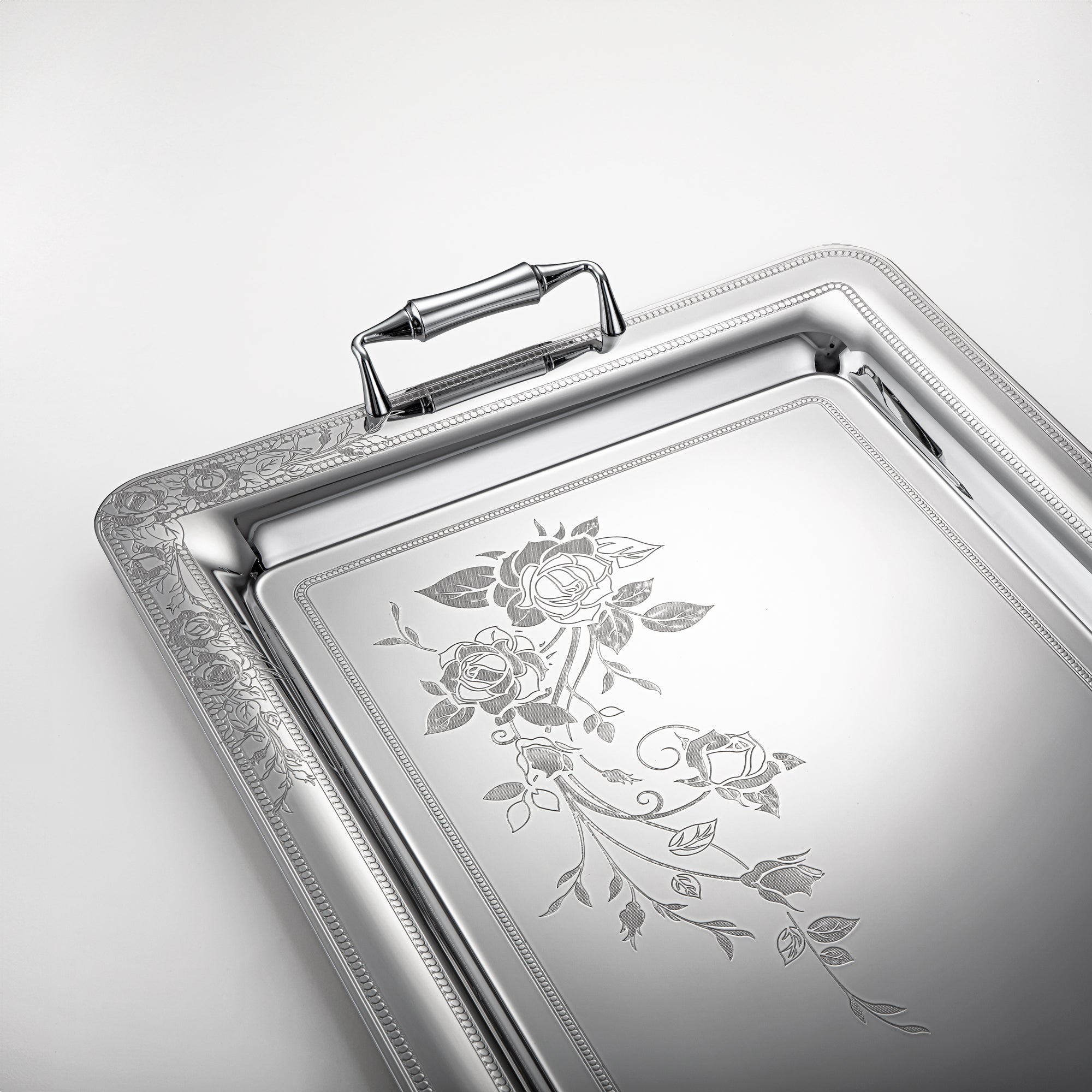 Almarjan 57 CM Lea Collection Stainless Steel Serving Tray Silver - STS2051269