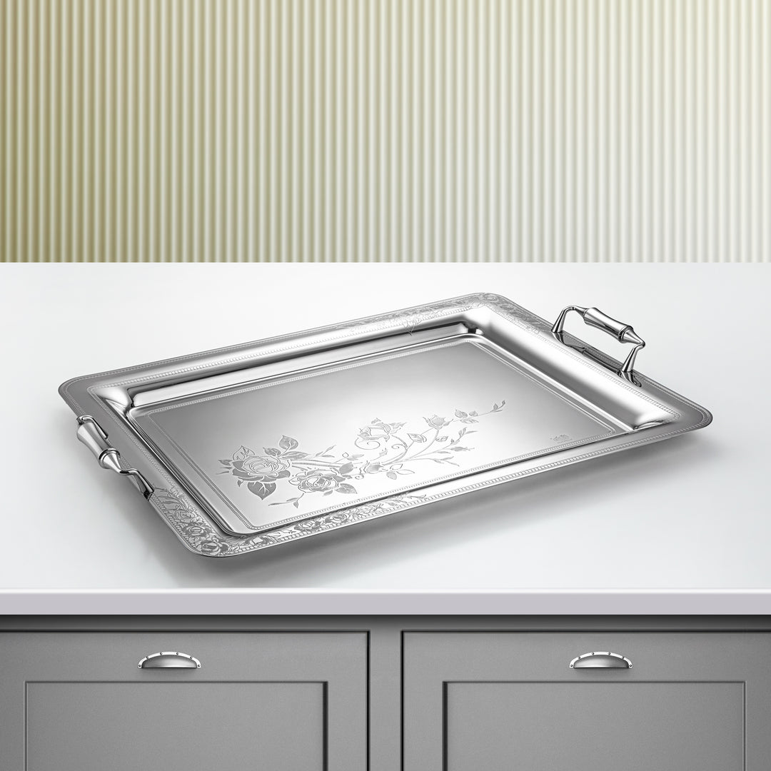 Almarjan 57 CM Lea Collection Stainless Steel Serving Tray Silver - STS2051269