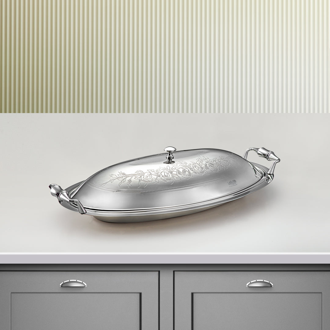 Almarjan 46 CM Lea Collection Stainless Steel Oval Serving Tray With Cover Silver - STS2051273