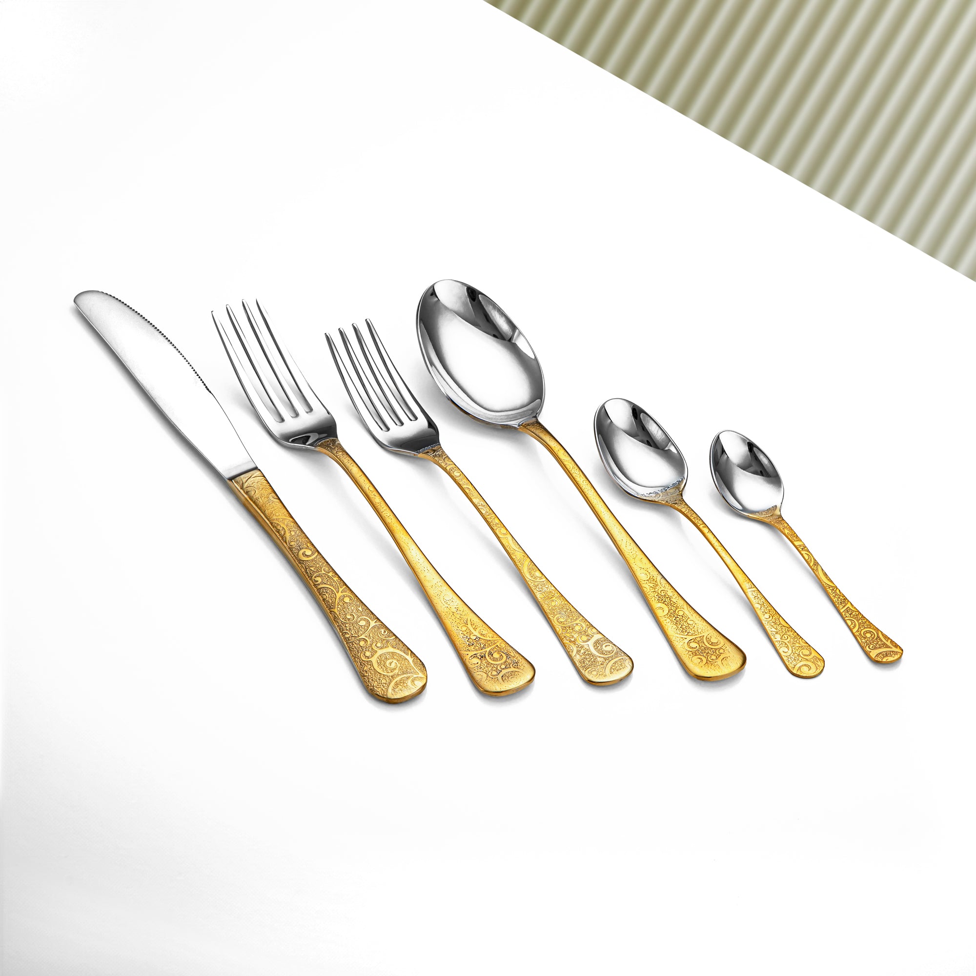 Almarjan 78 Pieces Tahiti Collection Stainless Steel Cutlery Set Silver & Gold - STS2051276