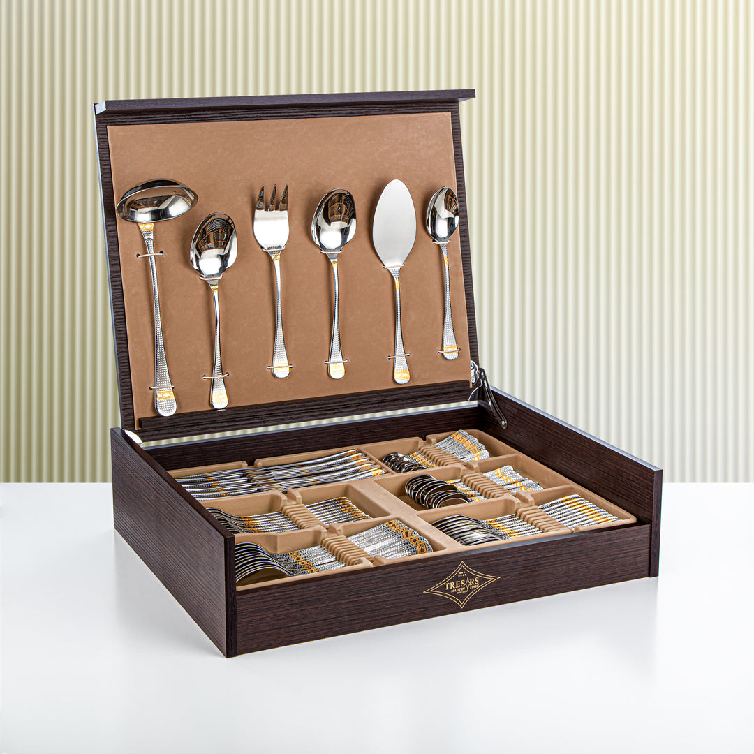 Almarjan 78 Pieces Pedra Collection Stainless Steel Cutlery Set Silver & Gold - STS2051278