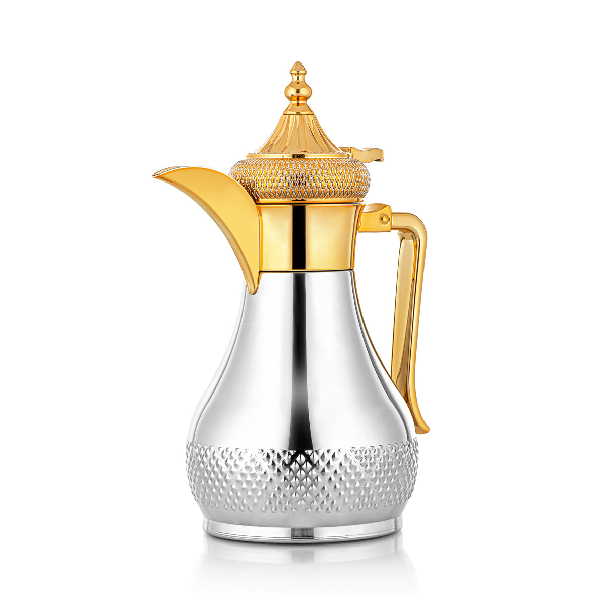 Almarjan 1 Liter Stainless Steel Vacuum Dallah Silver & Gold - SWD/D-100-CRG