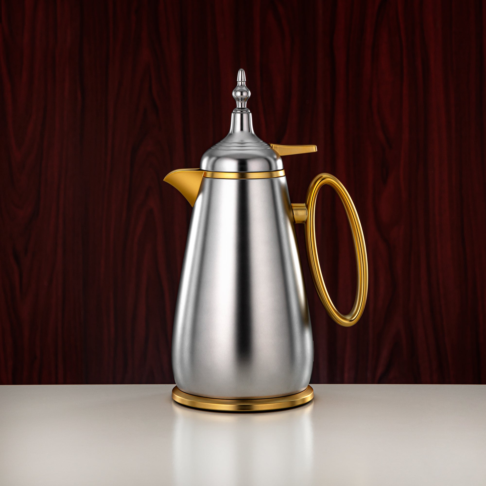 Almarjan Vacuum Flask Set Push Button ABS Matt Silver & Matt Gold 0.7L + 1L (UOP-A0700/B1000E23E22) - Classic Vacuum Flask