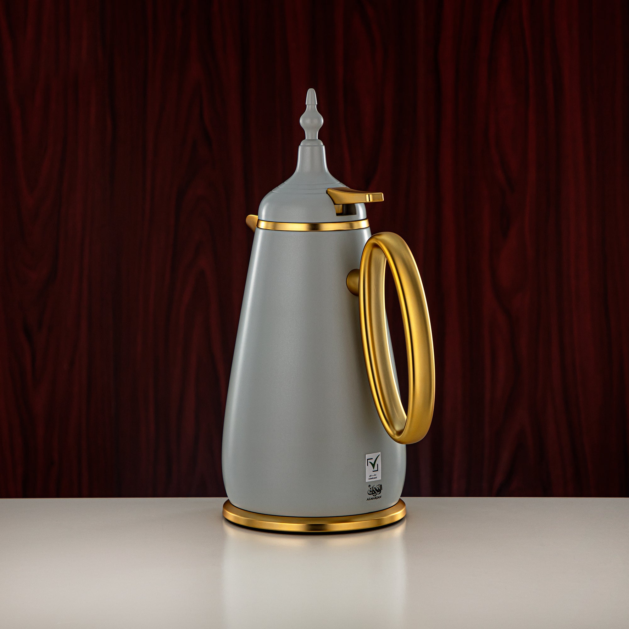 Almarjan Vacuum Flask Set Push Button ABS Matt Grey & Matt Gold 0.7L + 1L (UOP-A0700/B1000Q265YZE22) - Classic Vacuum Flask