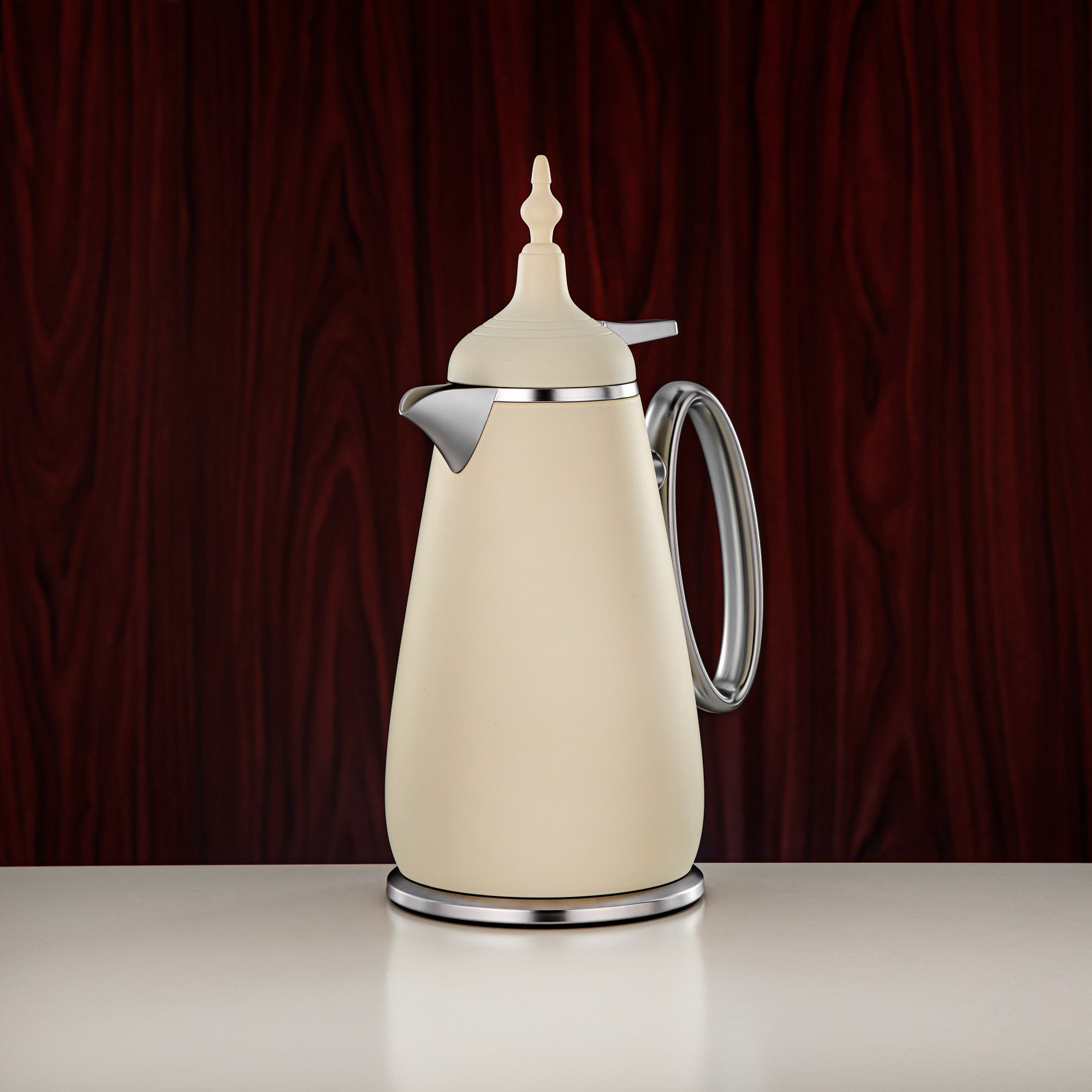 Almarjan Vacuum Flask Set Push Button ABS Matt Beige & Matt Silver 0.7L + 1L (UOP-A0700/B1000Q305YE23) - Classic Vacuum Flask