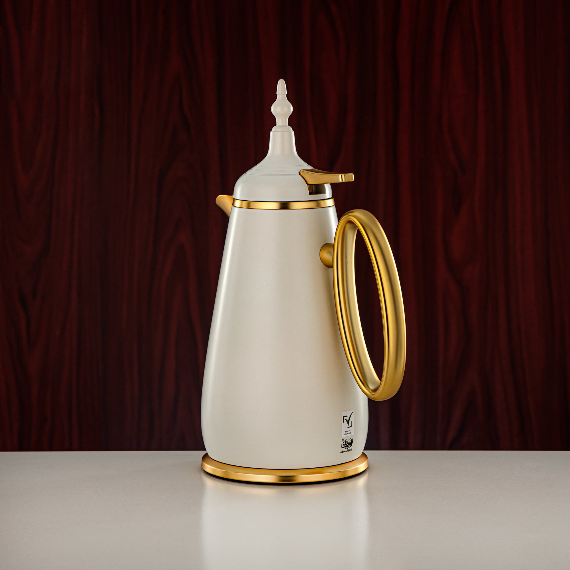 ألمرجان طقم ترامس زر ضغط ABS أبيض مطفي وذهبي مطفي 0.7 لتر + 1 لتر (UOP-A0700/B1000Q330YZE22) - كلاسيكي ترمس