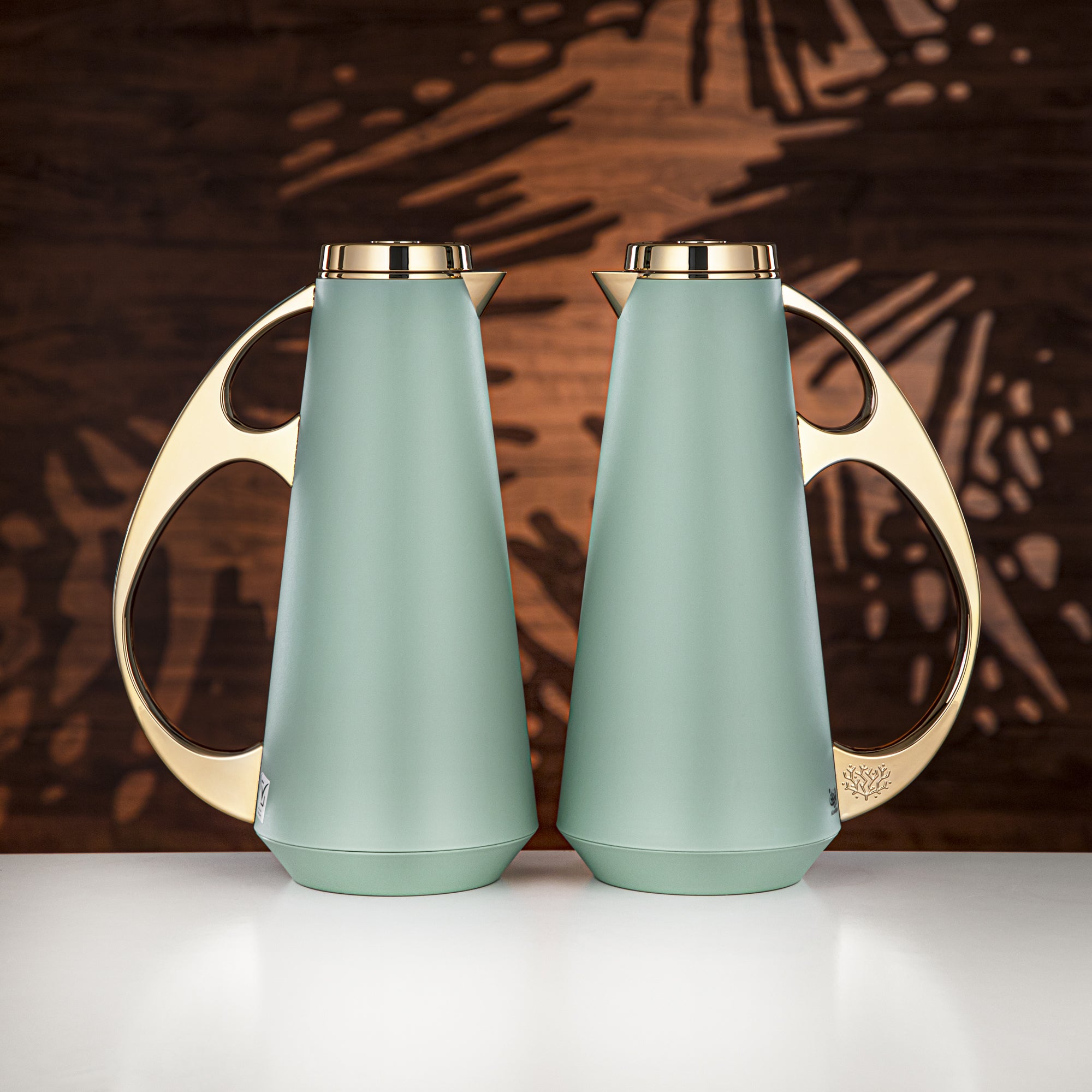 Almarjan Vacuum Flask Set, ABS, 1L + 1L, Light Green & Gold (UPP-1000/1000 GREG) - Modern Serving