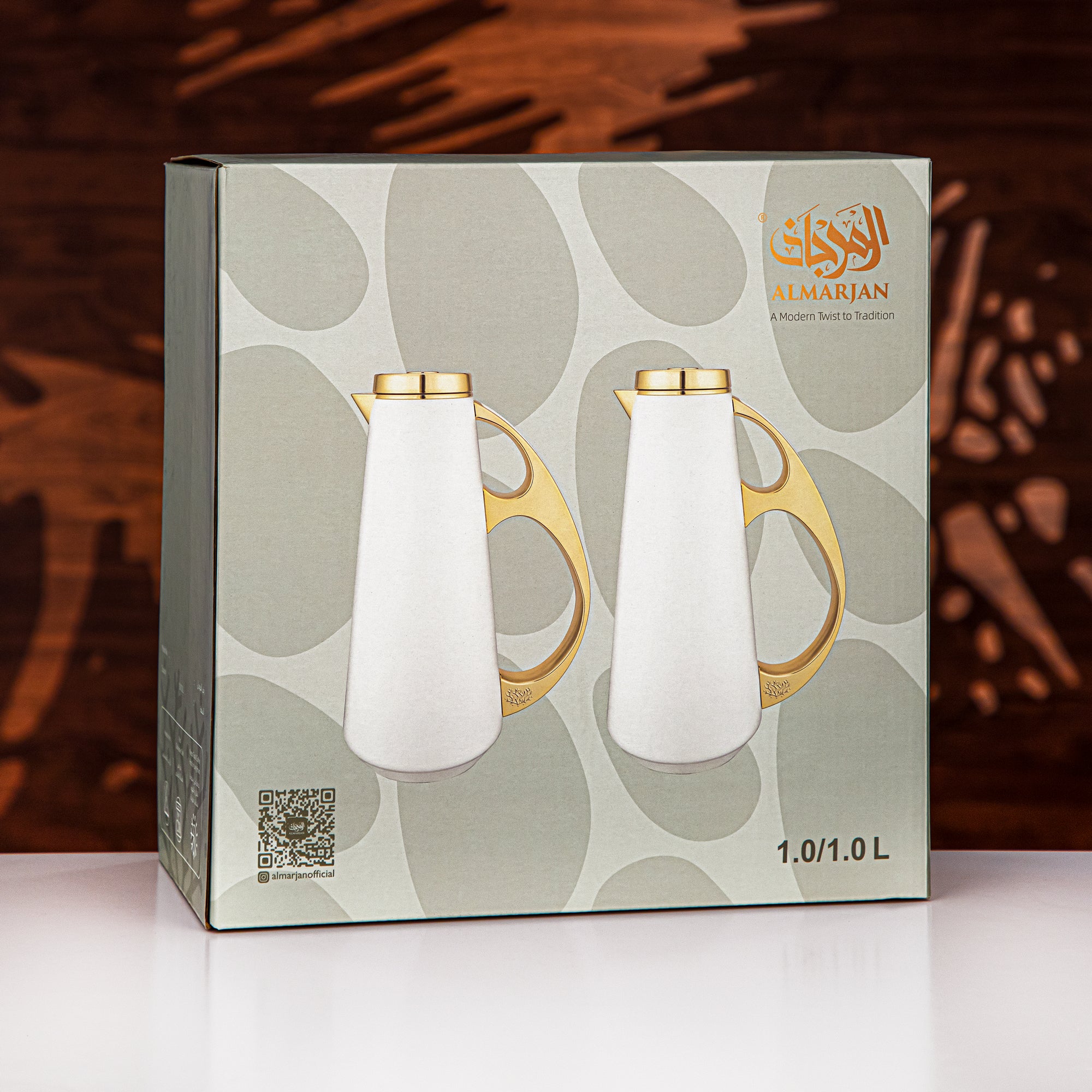 Almarjan Vacuum Flask Set, ABS, 1L + 1L, White & Gold (UPP-1000/1000 WHIG) - Modern Serving