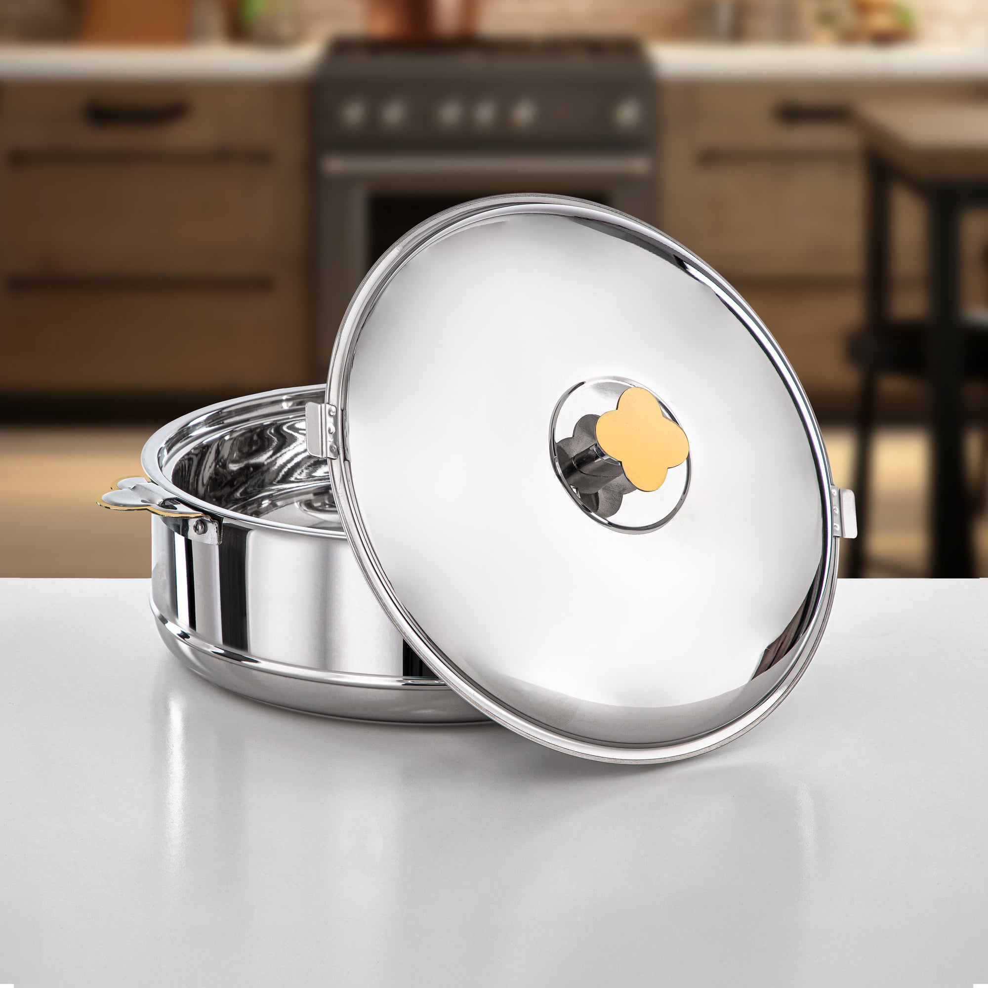 طقم حرارات المرجان ستانلس ستيل فضي وذهبي قطعتان (H25PG1) – مجموعة فيدا | تقديم بسعة كبيرة لرمضان والتجمعات