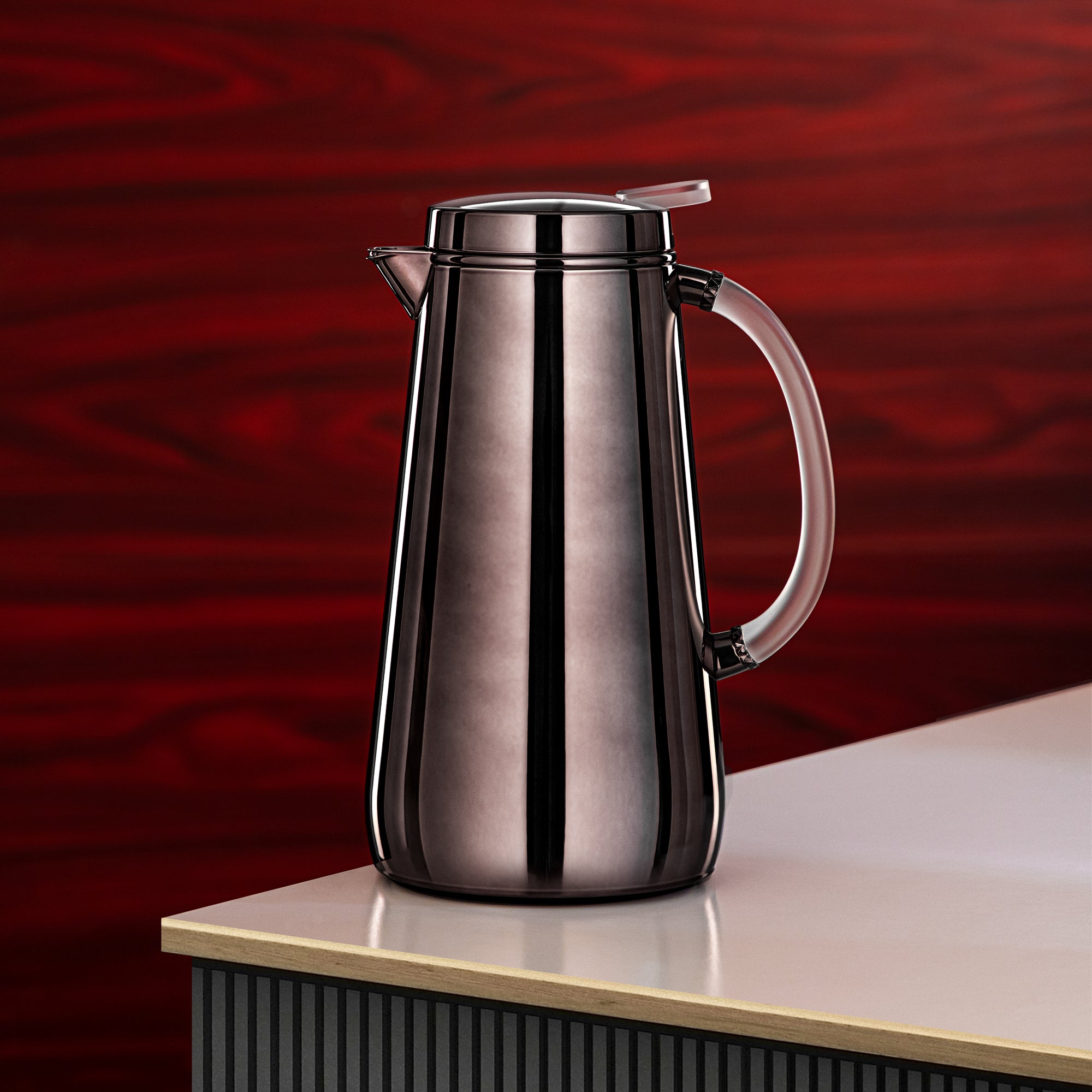 Almarjan Vacuum Flask Metal 1 Liter Gun Black with Frost Handle (VOP-1000 E10Y15) – Elegant Serving | Ramadan & Gatherings