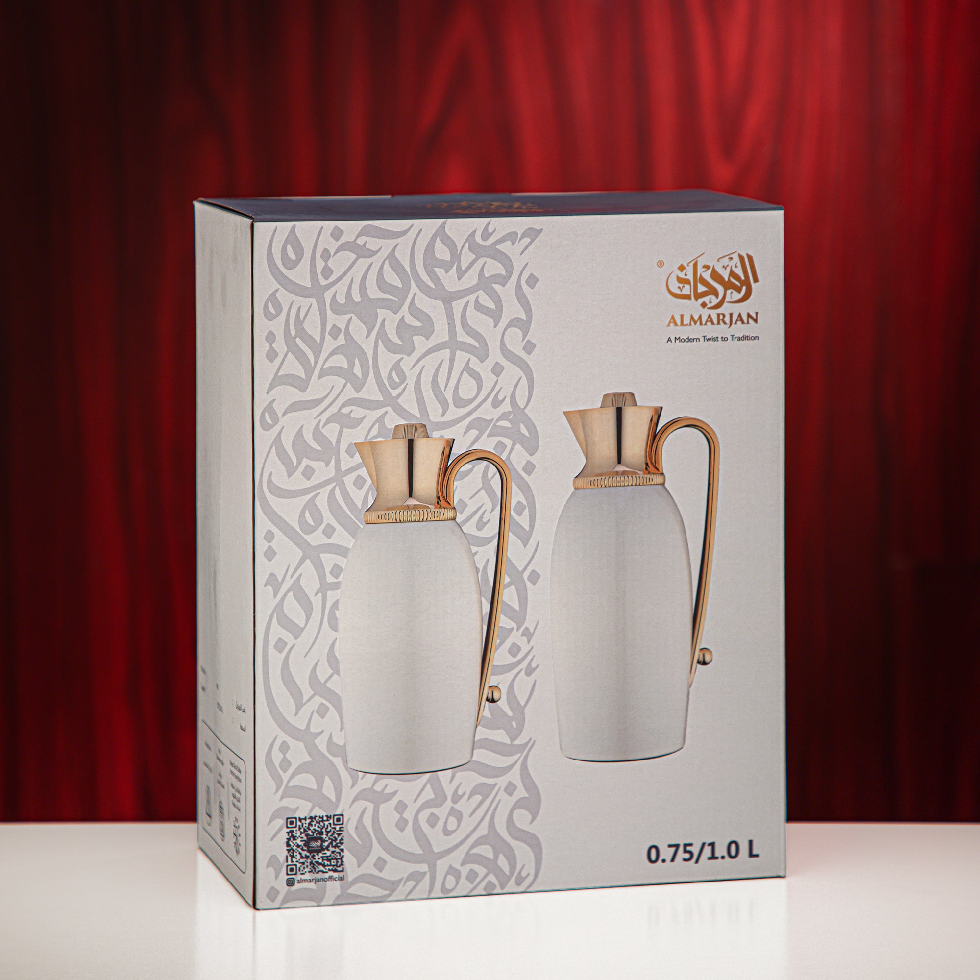 Almarjan Vacuum Flask Set 0.75L & 1L Pearl White & Gold