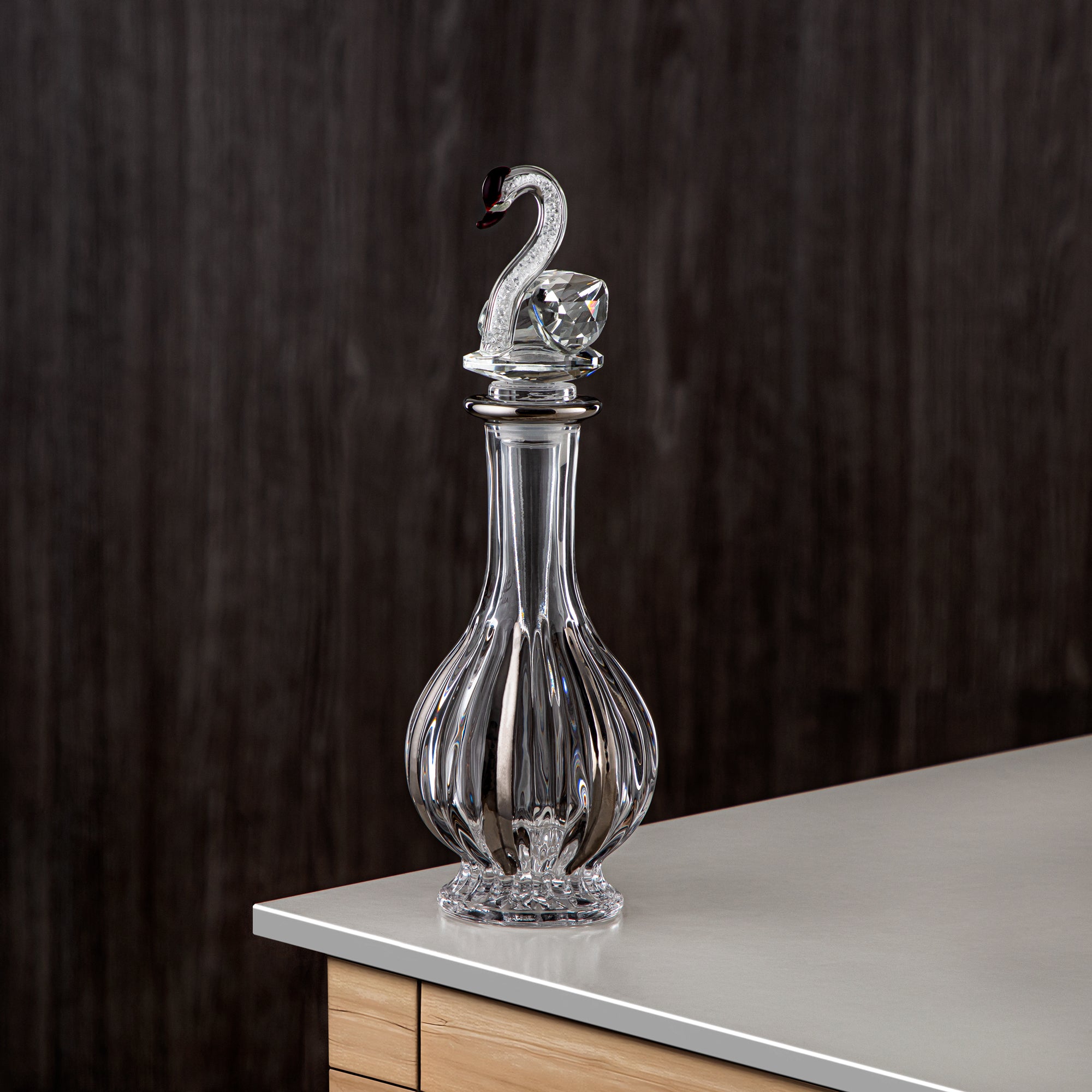 Almarjan Perfume Bottle 200ML (VR-D22-5-Silver) - Glass with Swan Knob | Swan Collection