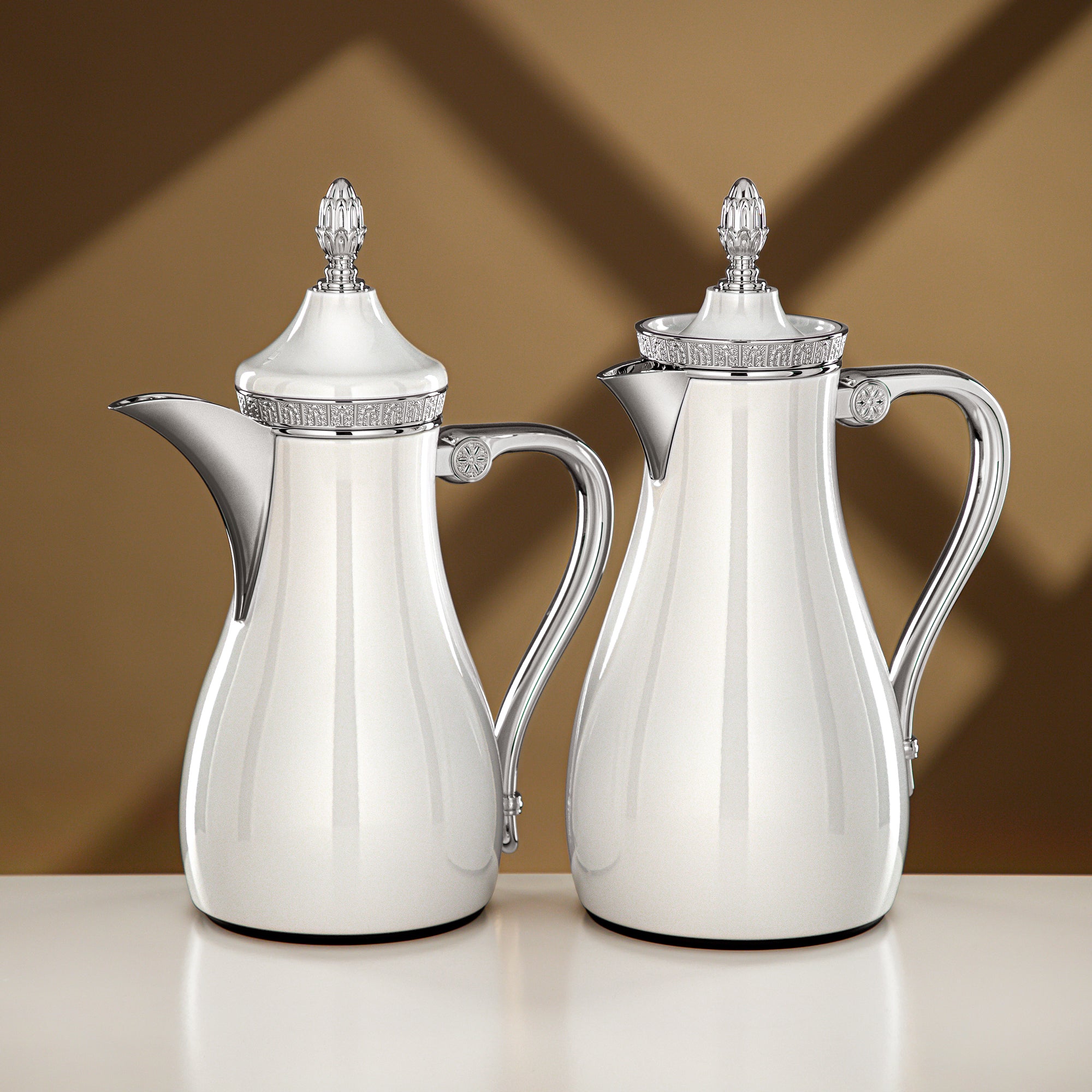 Almarjan Vacuum Flask Set 0.7L + 1L White & Silver