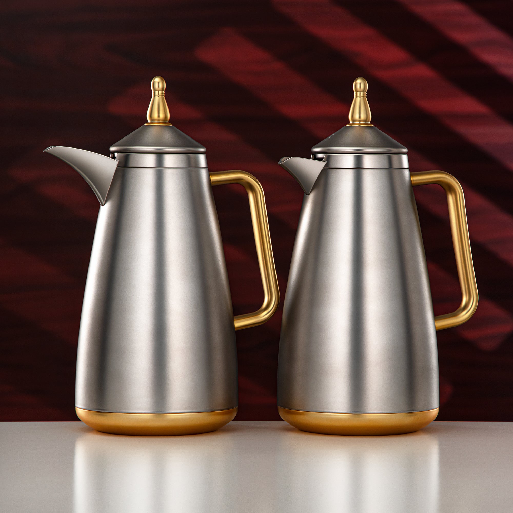 Almarjan Vacuum Flask Set 1L + 1L Matte Silver & Gold
