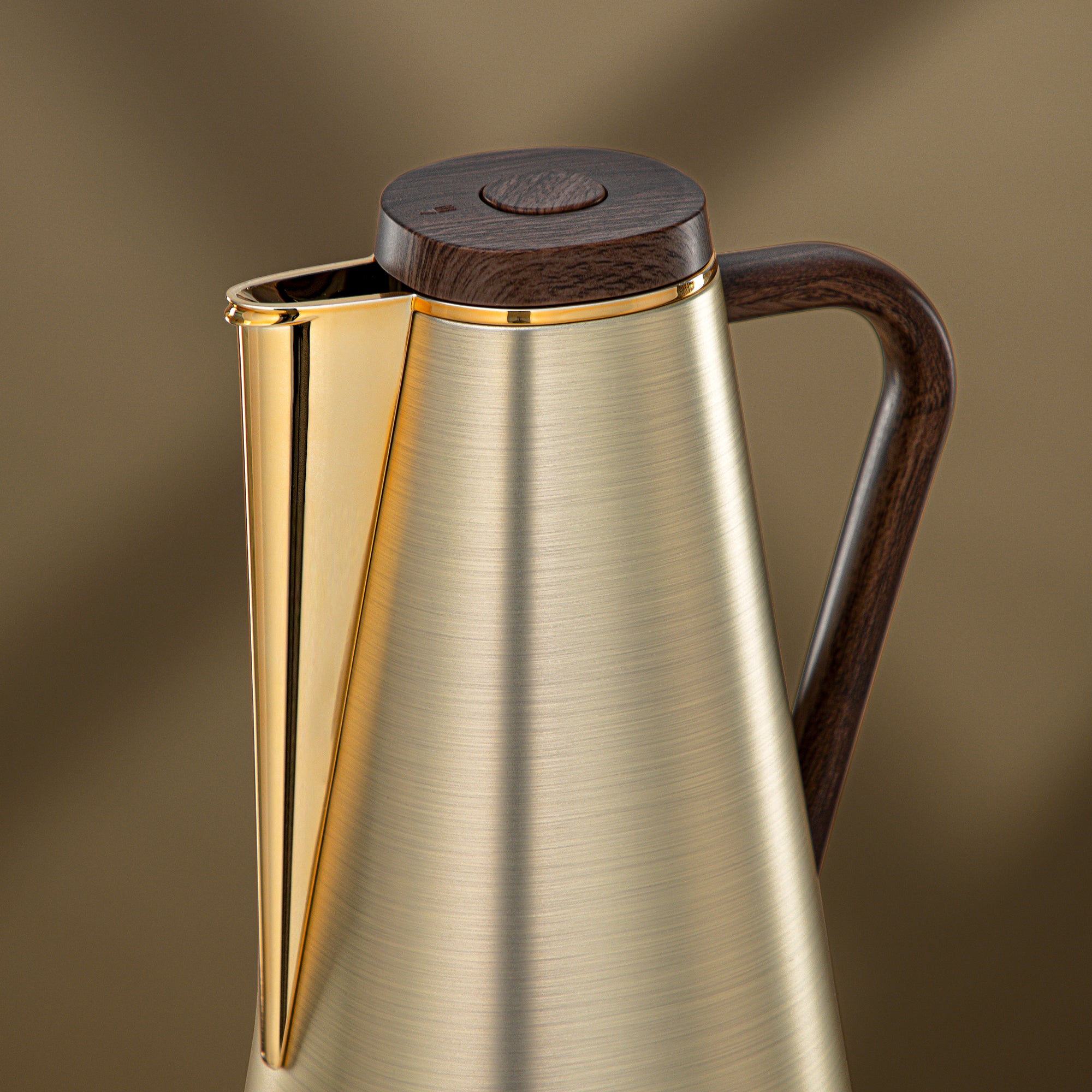 Almarjan Vacuum Flask Set 0.7L + 1L Brushed Gold & Dark Wood