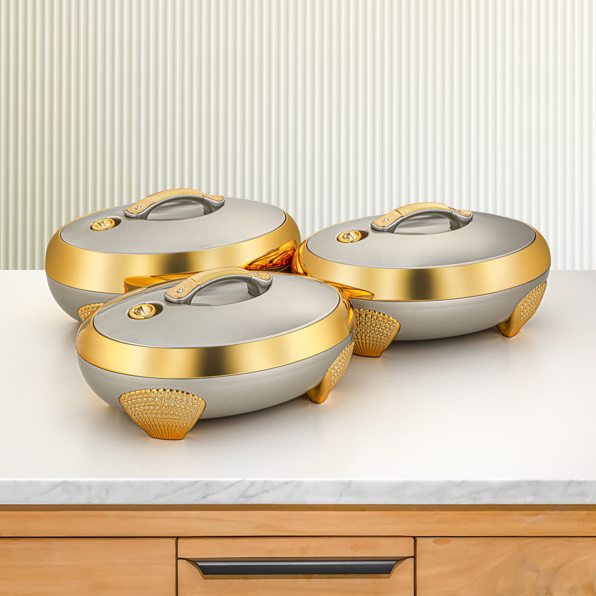 Almarjan 3 Pieces Plastic Hot Pot Set Light Grey & Gold - ZEA LG/G