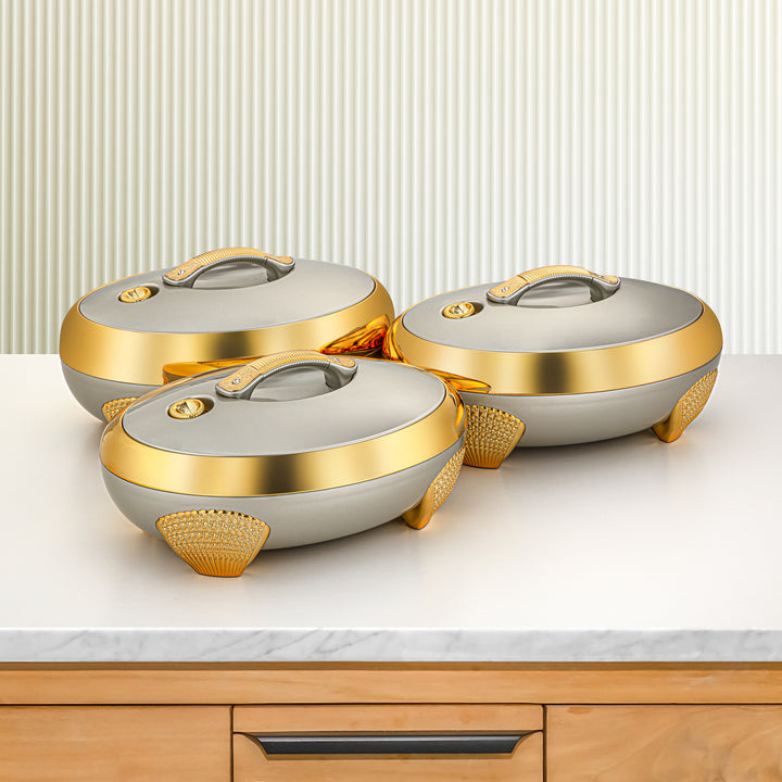 Almarjan 3 Pieces Plastic Hot Pot Set Light Grey & Gold - ZEA LG/G