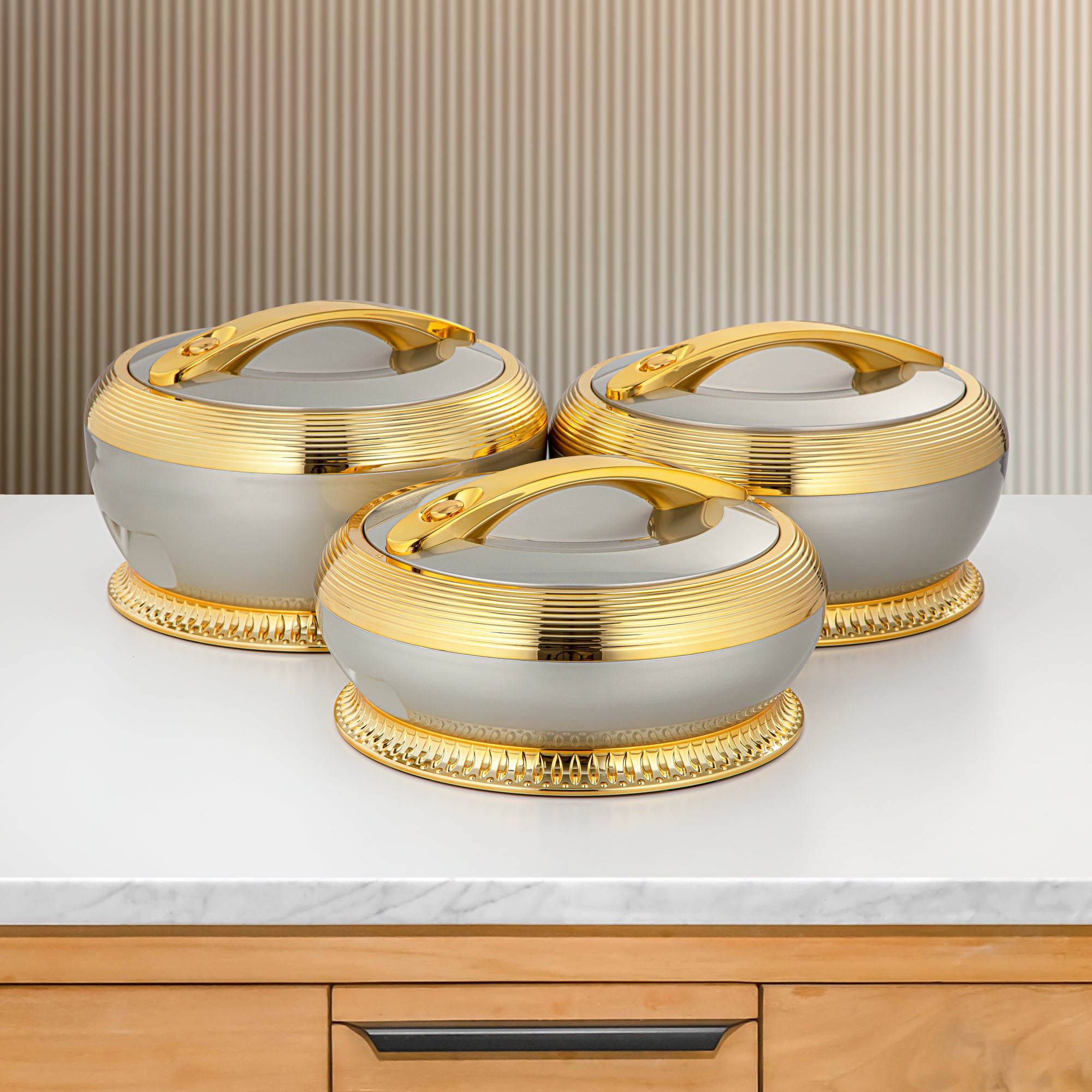 Almarjan 3 Pieces Plastic Hot Pot Set Light Grey & Gold - ZG LG/G