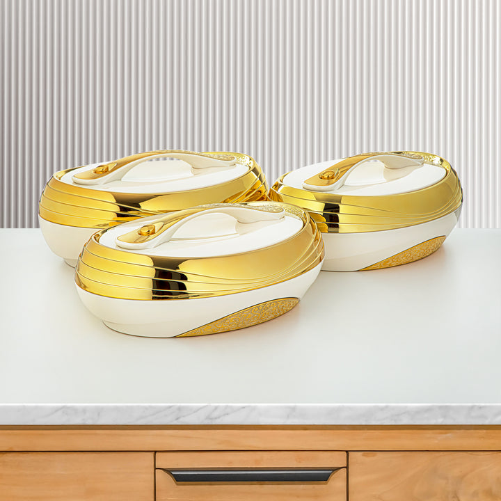 Almarjan 3 Pieces Plastic Hot Pot Set Pearl White & Gold - ZK PW/G