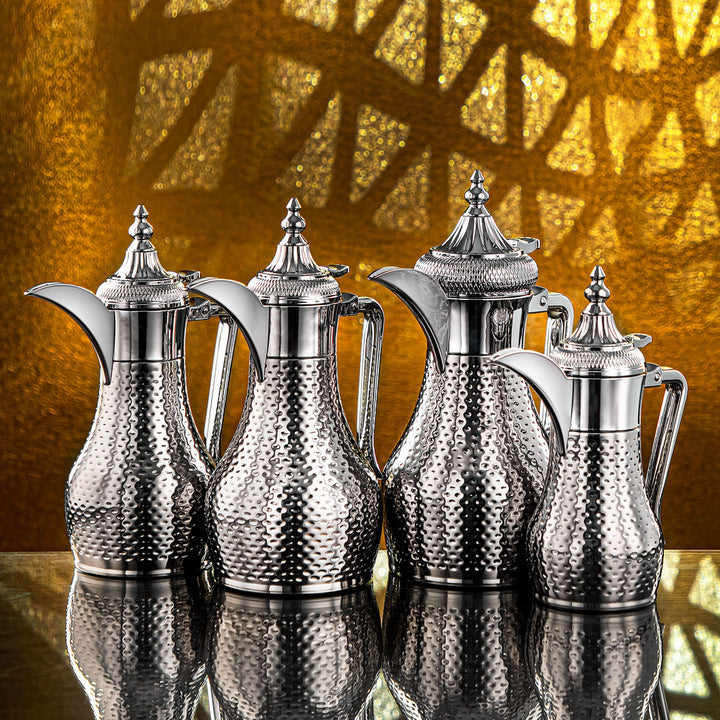 ALMARJAN 0.6 Liter Stainless Steel Double Wall Hammered Collection Vacuum Dallah Silver SUD-H-060-CR