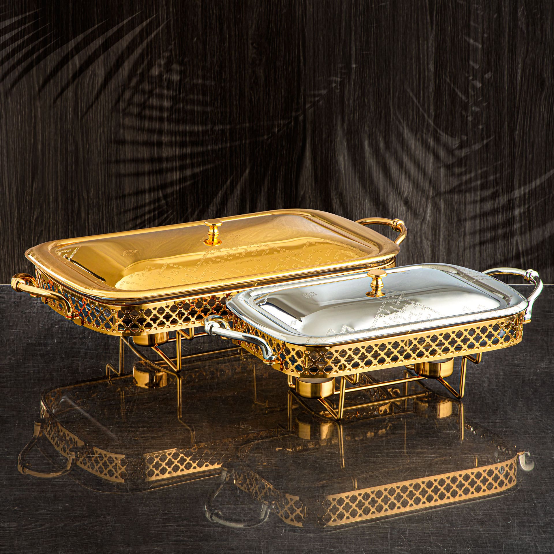 Almarjan Rectangle Food Warmer Silver & Gold - HT211026