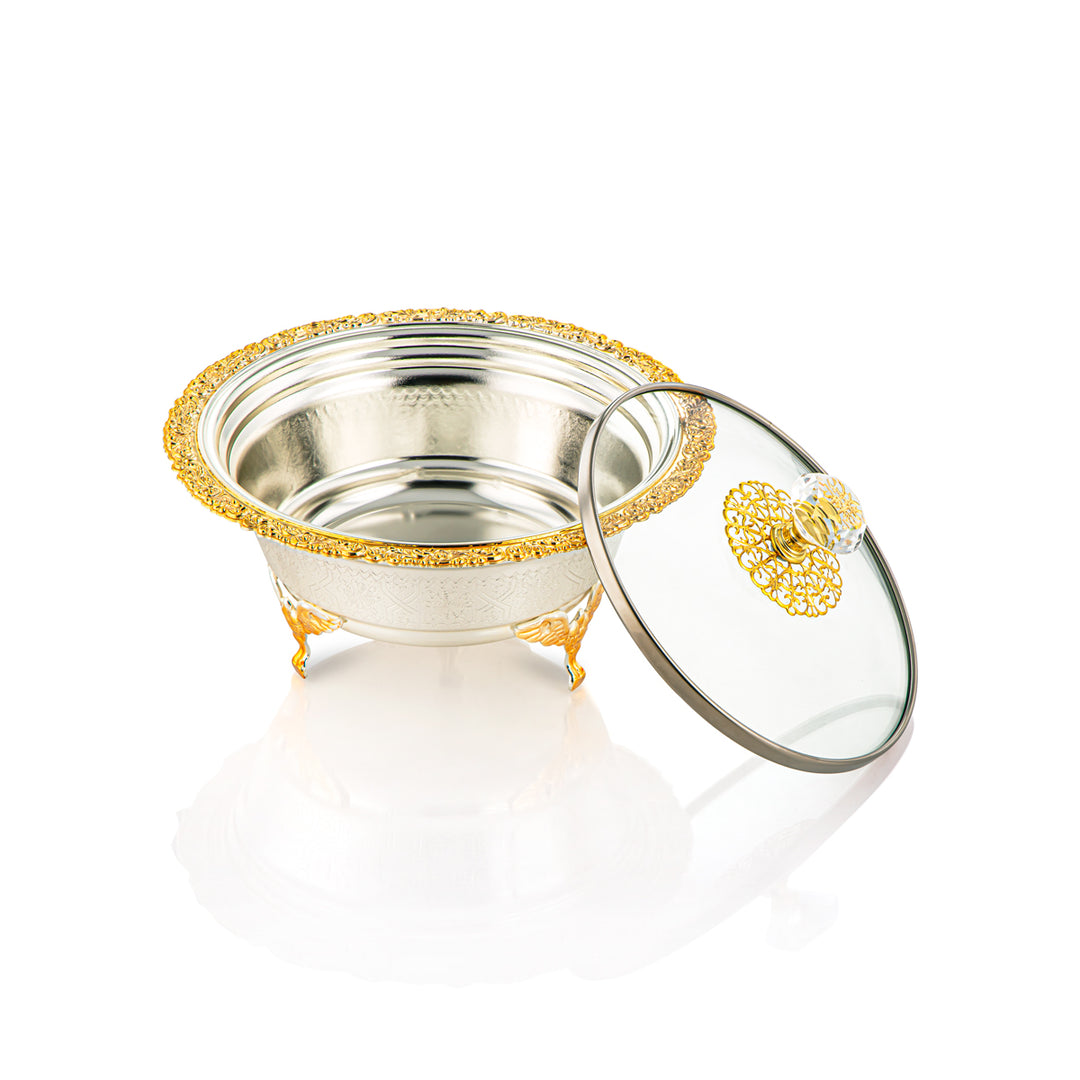 Almarjan 18 CM Date Bowl With Glass Cover Silver & Gold - 851-19 SGA