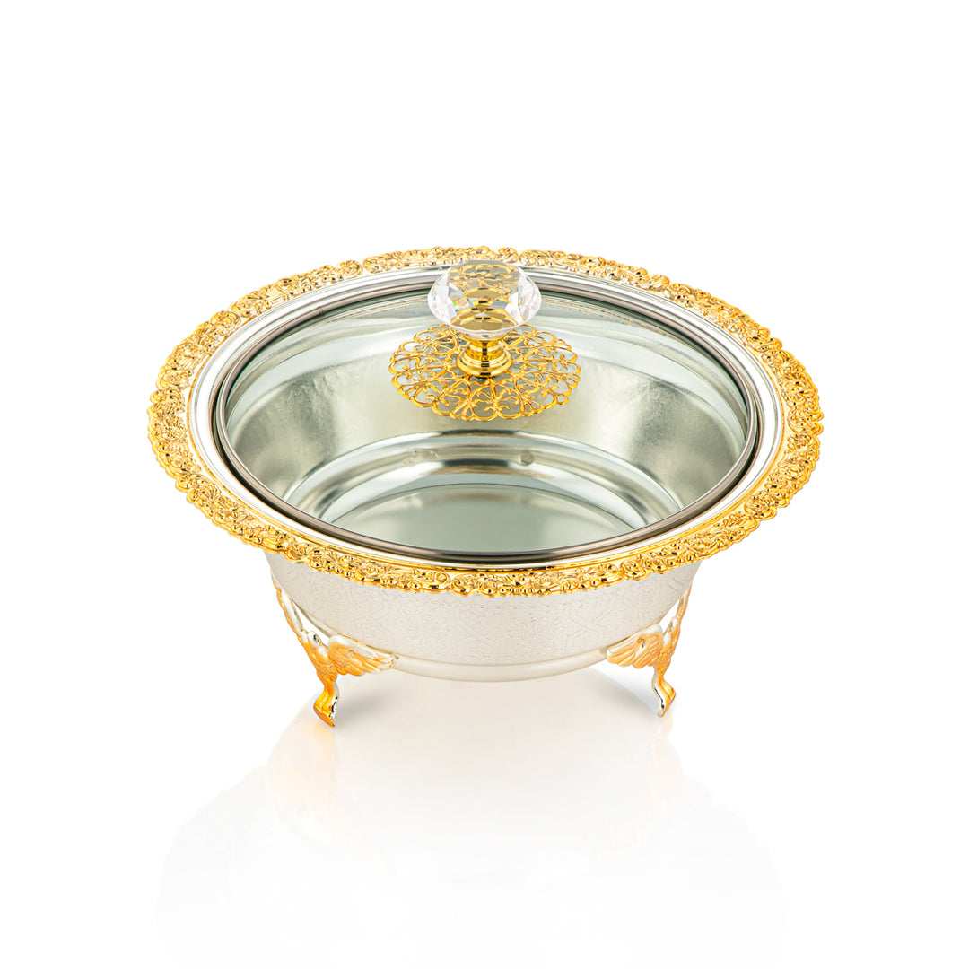 Almarjan 18 CM Date Bowl With Glass Cover Silver & Gold - 851-19 SGA