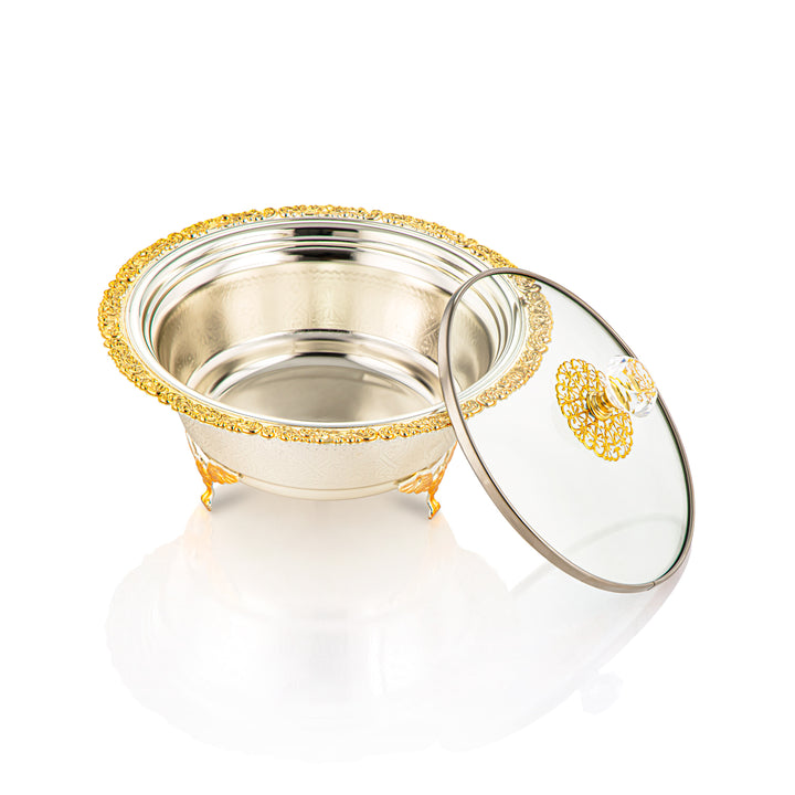 Almarjan 20 CM Date Bowl With Glass Cover Silver & Gold - 851-29 SGA