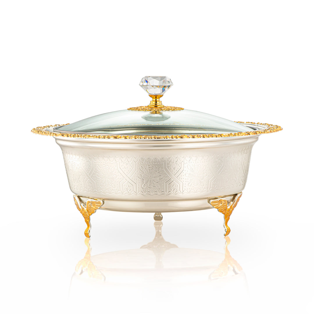 Almarjan 22 CM Date Bowl With Glass Cover Silver & Gold - 851-39 SGA