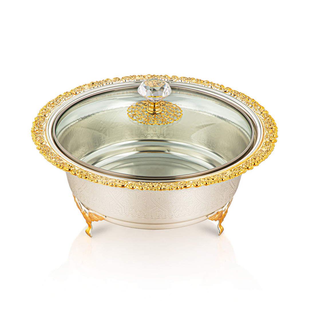 Almarjan 22 CM Date Bowl With Glass Cover Silver & Gold - 851-39 SGA