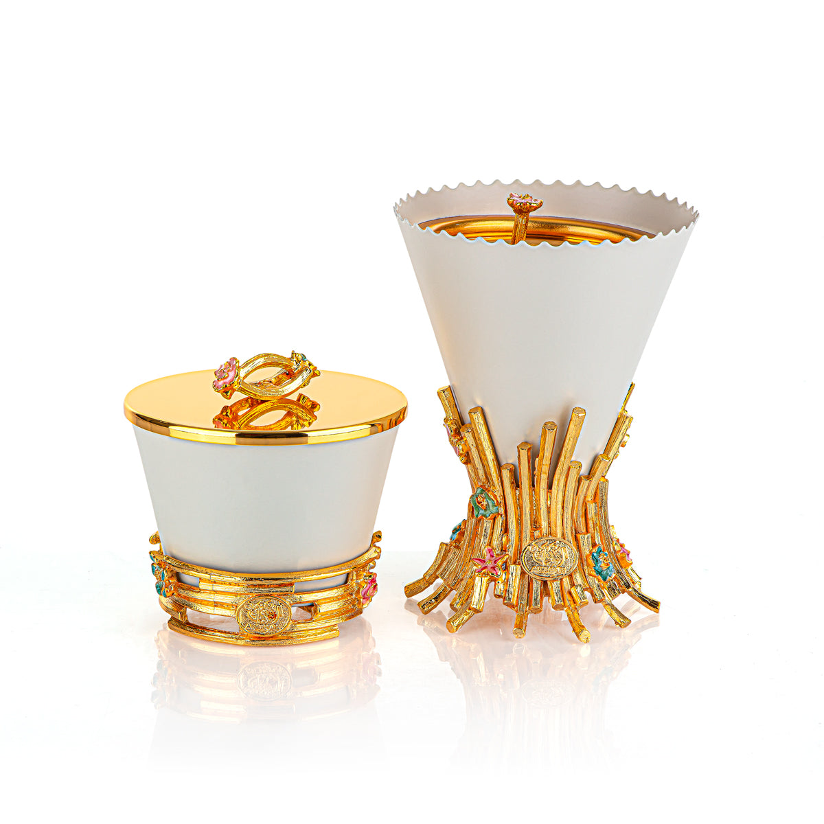 Almarjan 2 Pieces Sanabel Collection Incese Burner Set Matt White & Gold BK-05M-MWG