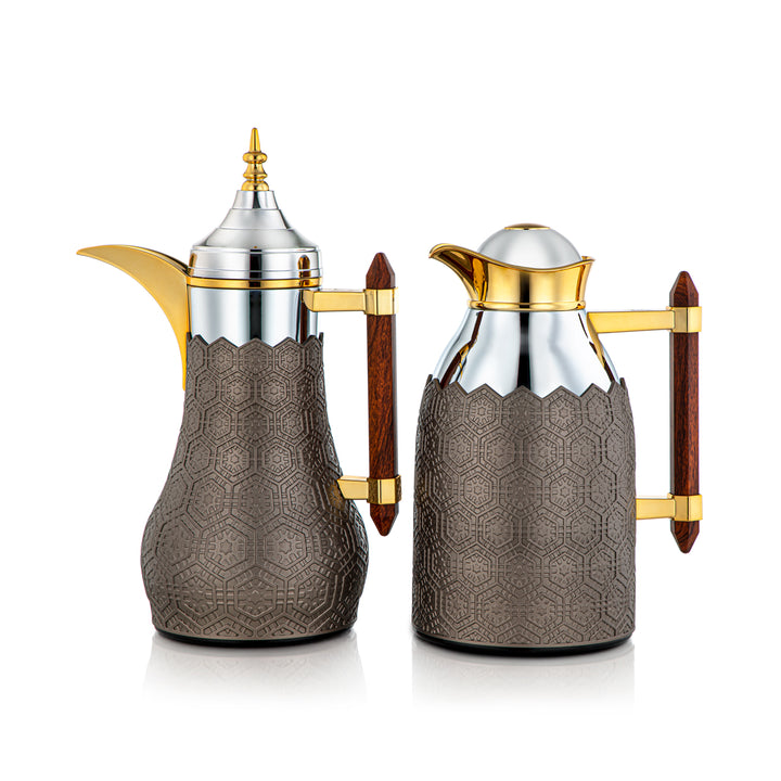 Almarjan 2 Pieces Vacuum Flask Set Antique Silver & Gold - CBL + CBM-CEB