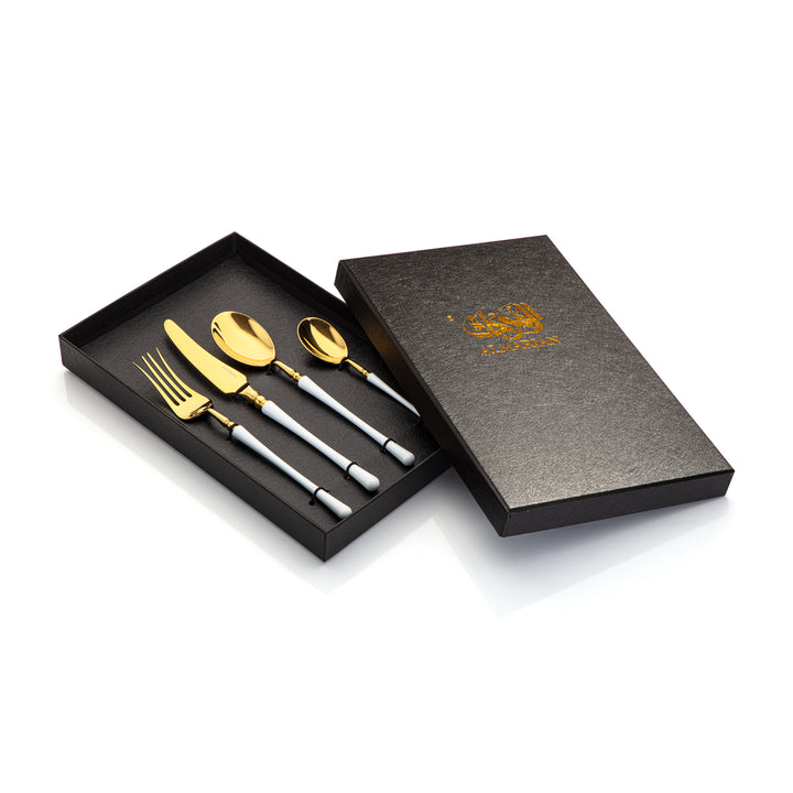 Almarjan 4 Pieces Stainless Steel Cutlery Set White & Gold - CUT0010185