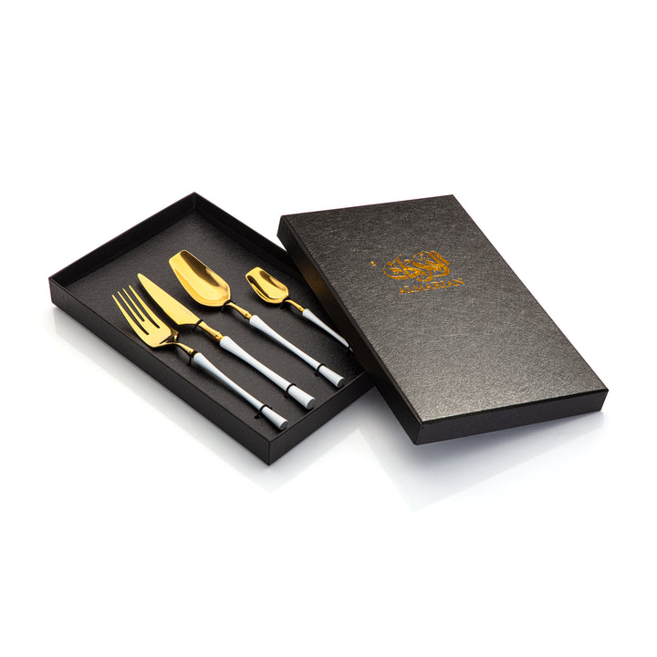Almarjan 4 Pieces Stainless Steel Cutlery Set White & Gold - CUT0010189