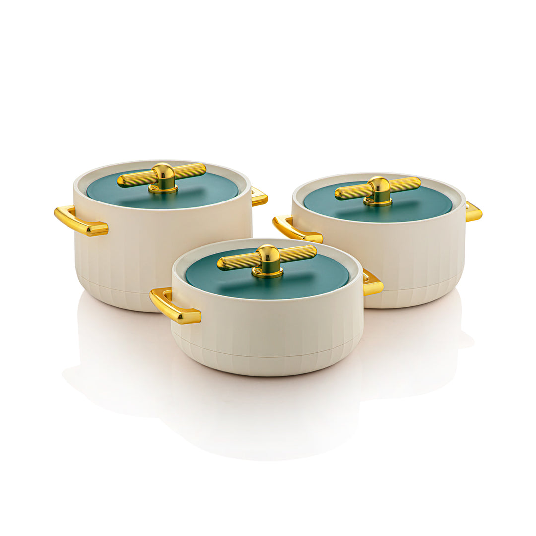 Forever Gold 3 Pieces Plastic Hot Pot Matt Ivory & Gold With Green Cover EF-MIV/MOG
