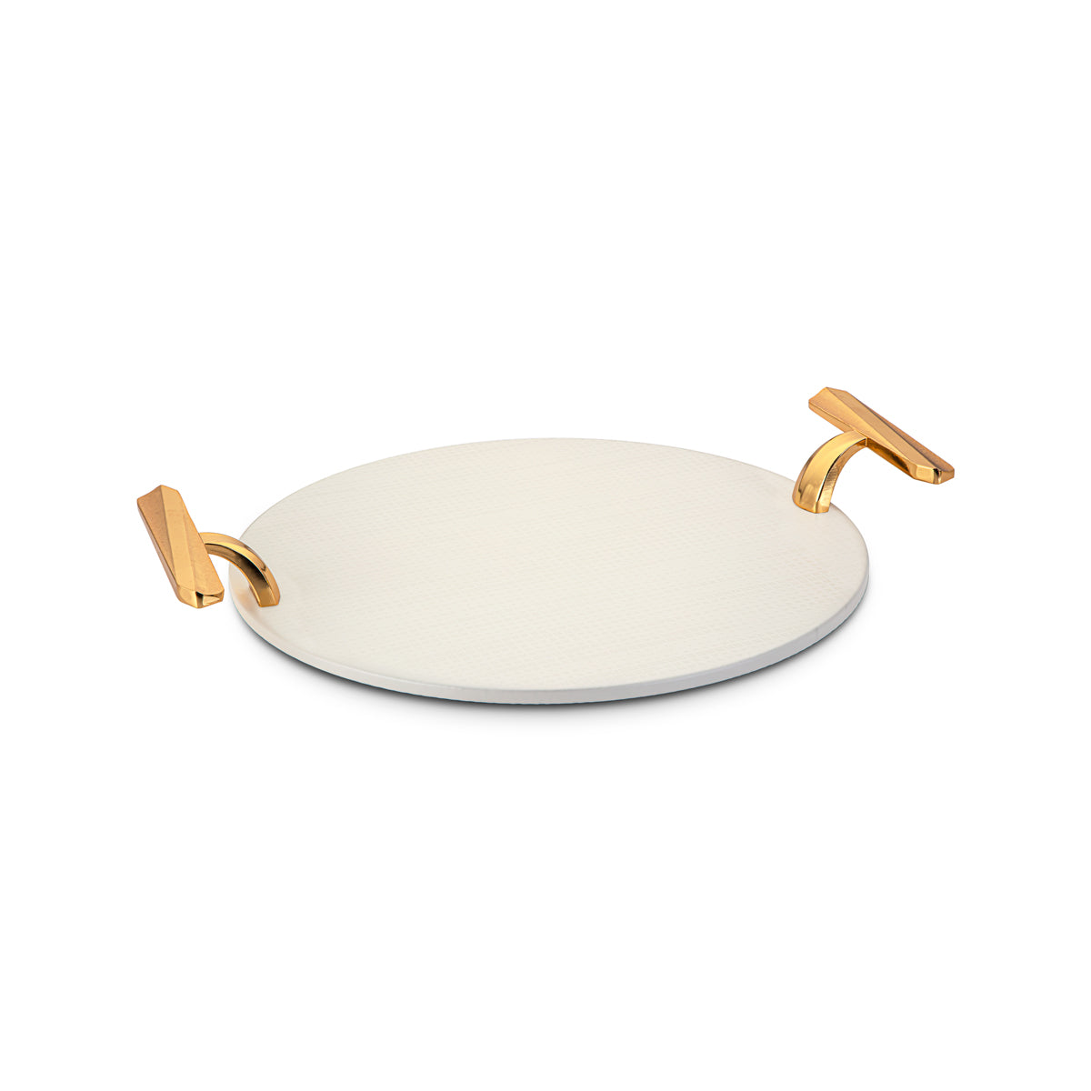 Almarjan 28 CM Round Serving Tray White & Gold HT210725