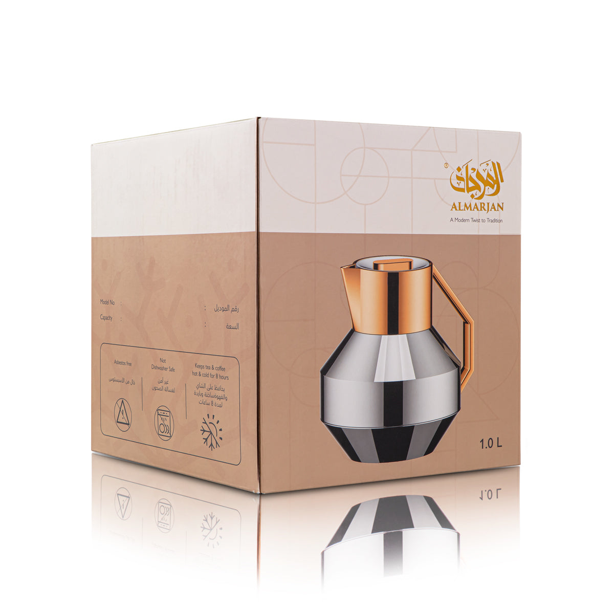 Almarjan 1 Liter Vacuum Flask Rose White & Gold - MAL-RWG